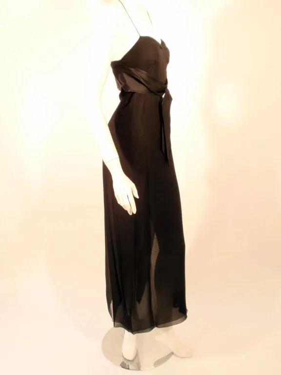 JACQUELINE DE RIBES Black Silk Chiffon Slip Dress with Caftan