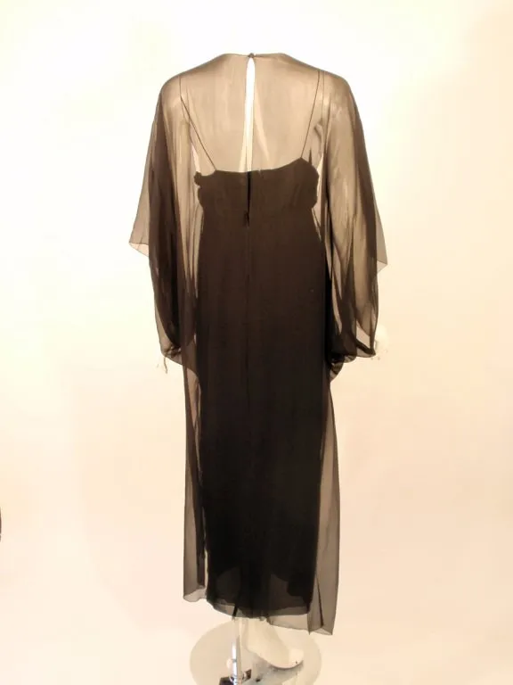 JACQUELINE DE RIBES Black Silk Chiffon Slip Dress with Caftan