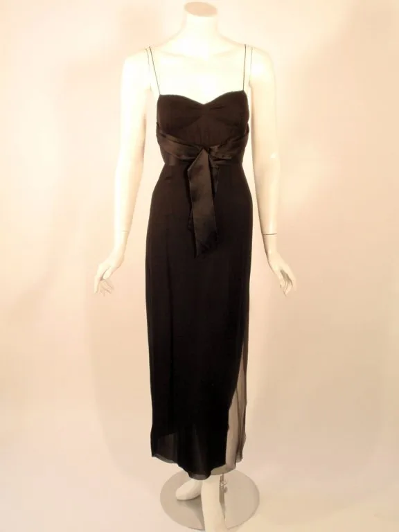 JACQUELINE DE RIBES Black Silk Chiffon Slip Dress with Caftan