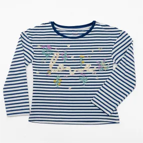 John Lewis Girls Navy Breton Stripe with Sparkle Love Embellishment Long Sleeve Tops