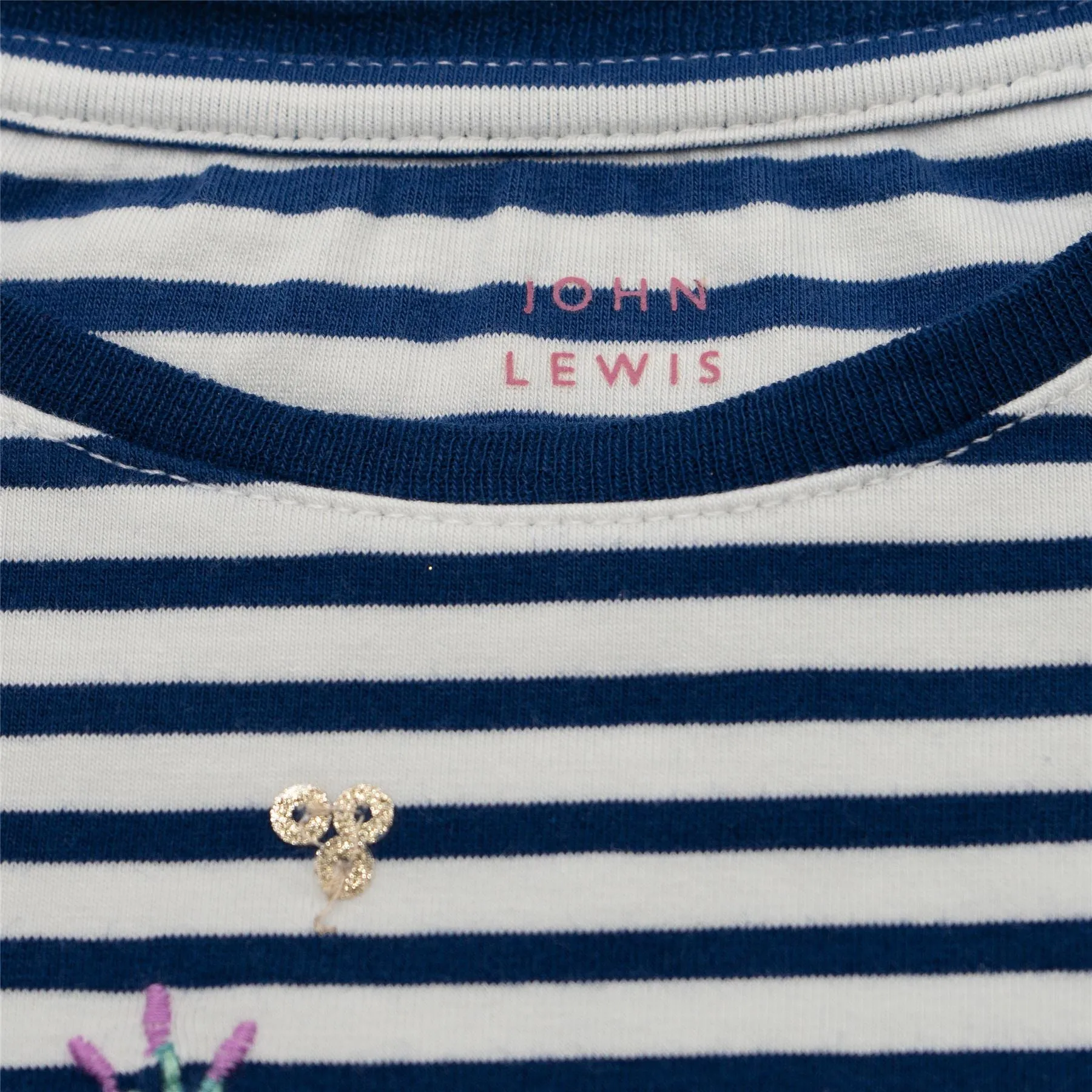 John Lewis Girls Navy Breton Stripe with Sparkle Love Embellishment Long Sleeve Tops