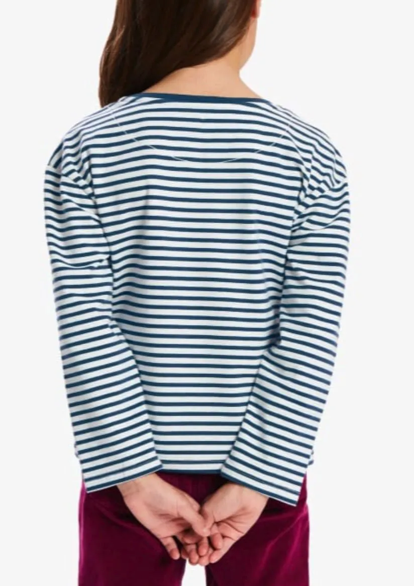 John Lewis Girls Navy Breton Stripe with Sparkle Love Embellishment Long Sleeve Tops