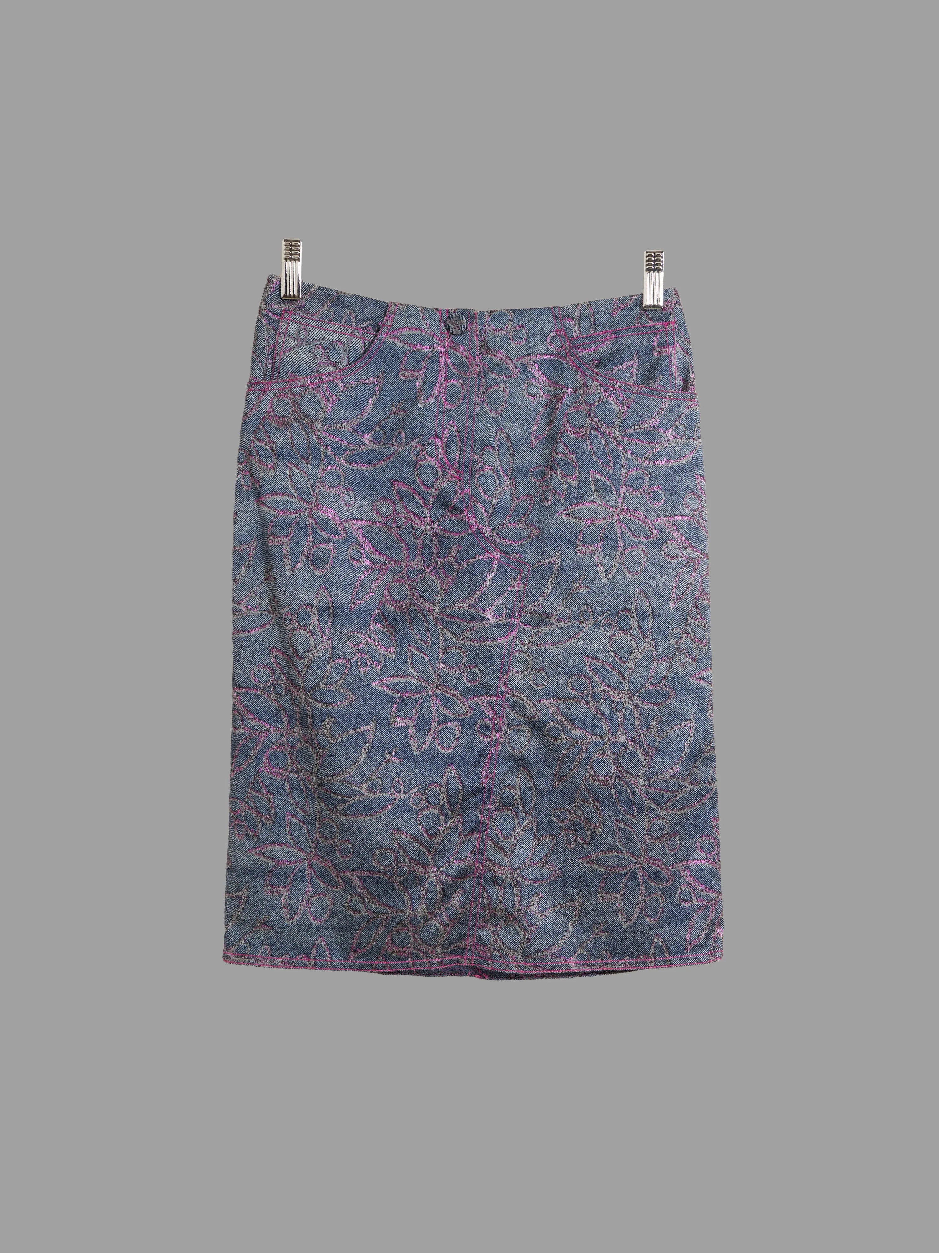 Julien Macdonald blue and pink floral embroidered denim print skirt - size 38