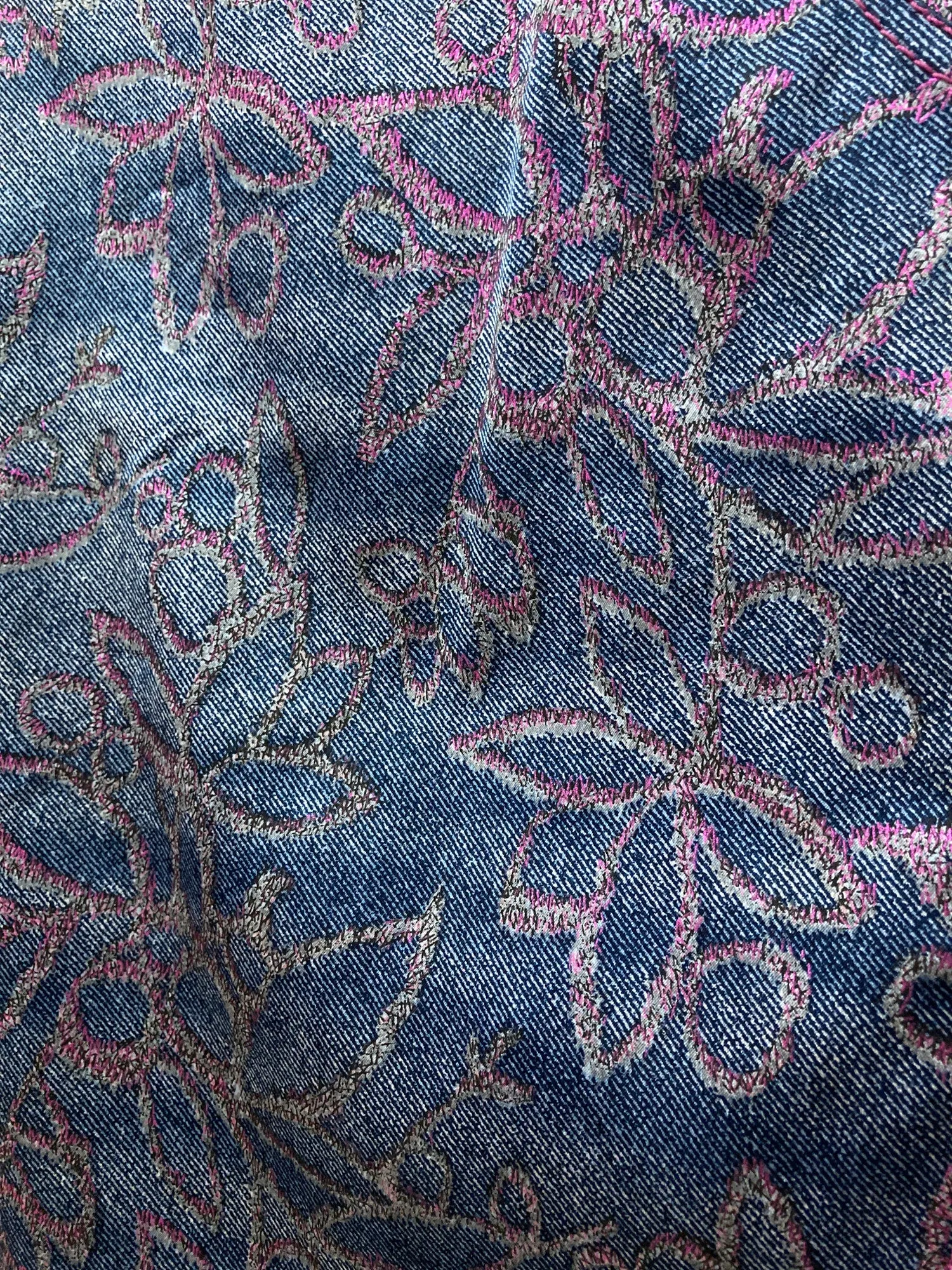 Julien Macdonald blue and pink floral embroidered denim print skirt - size 38