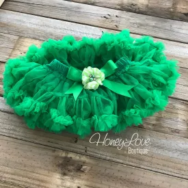 Kelly Green Pettiskirt - embellished rhinestone/pearl chevron flower