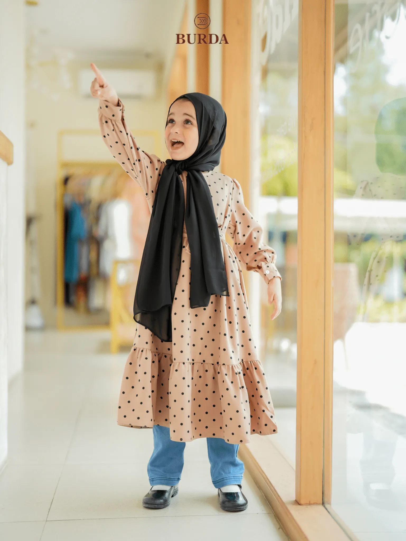 Kid's Beige Polka Dot Dress