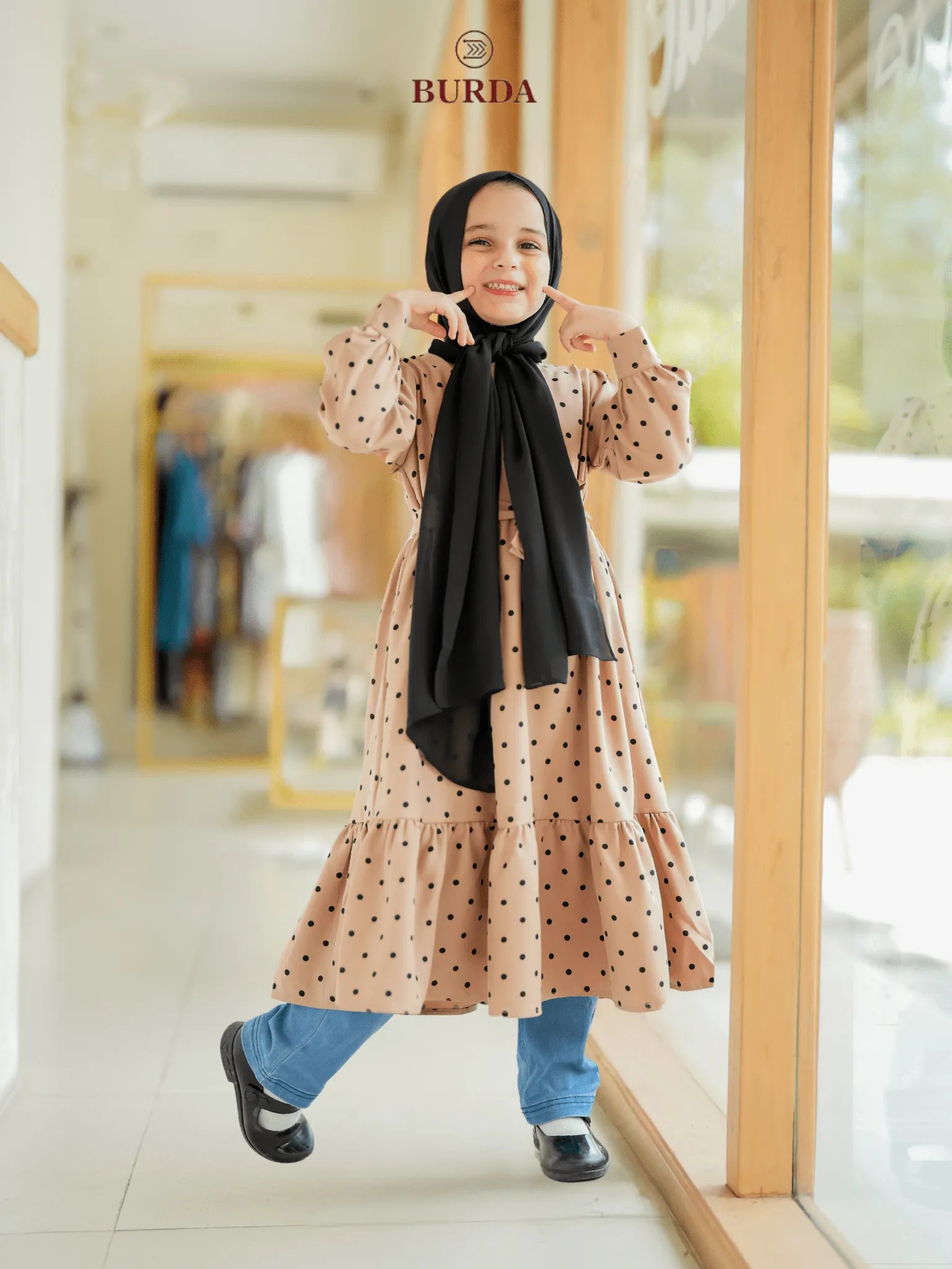 Kid's Beige Polka Dot Dress