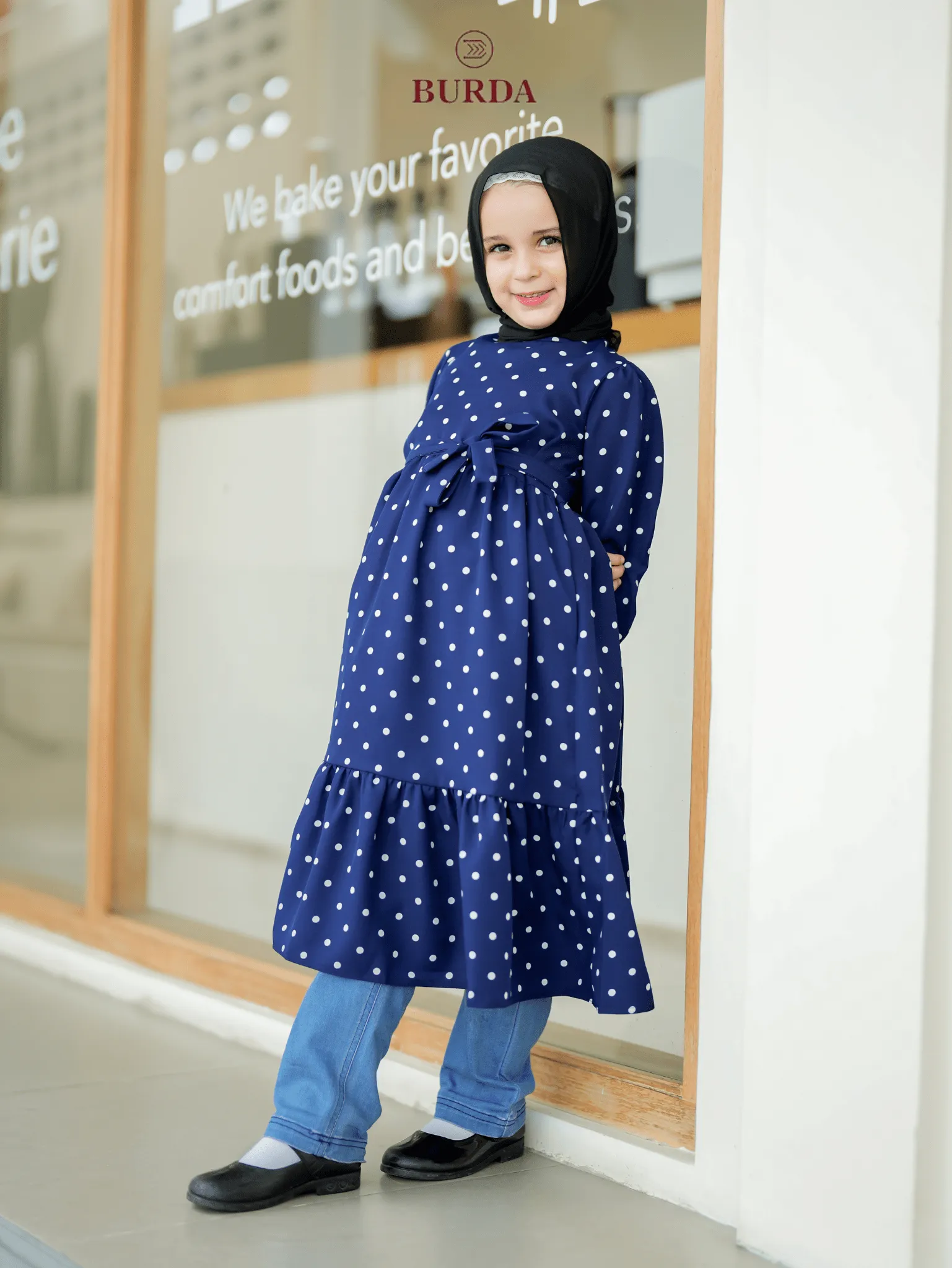 Kid's Navy Polka Dot Dress