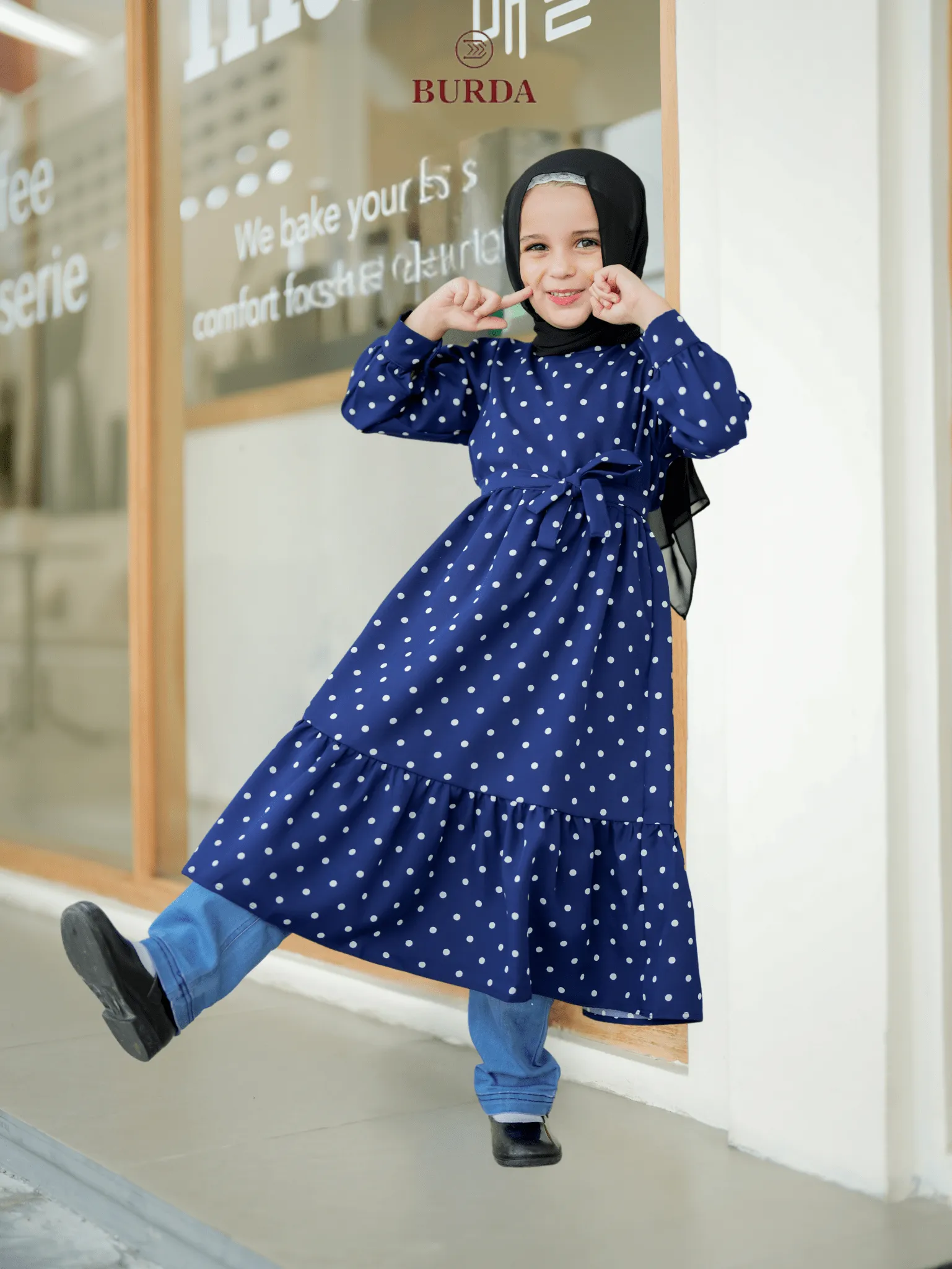 Kid's Navy Polka Dot Dress