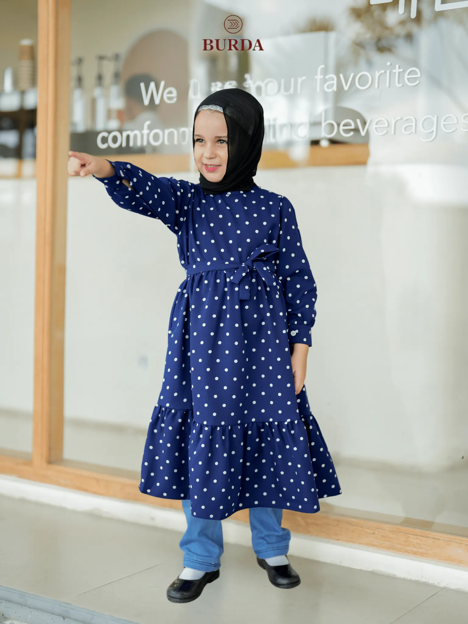 Kid's Navy Polka Dot Dress