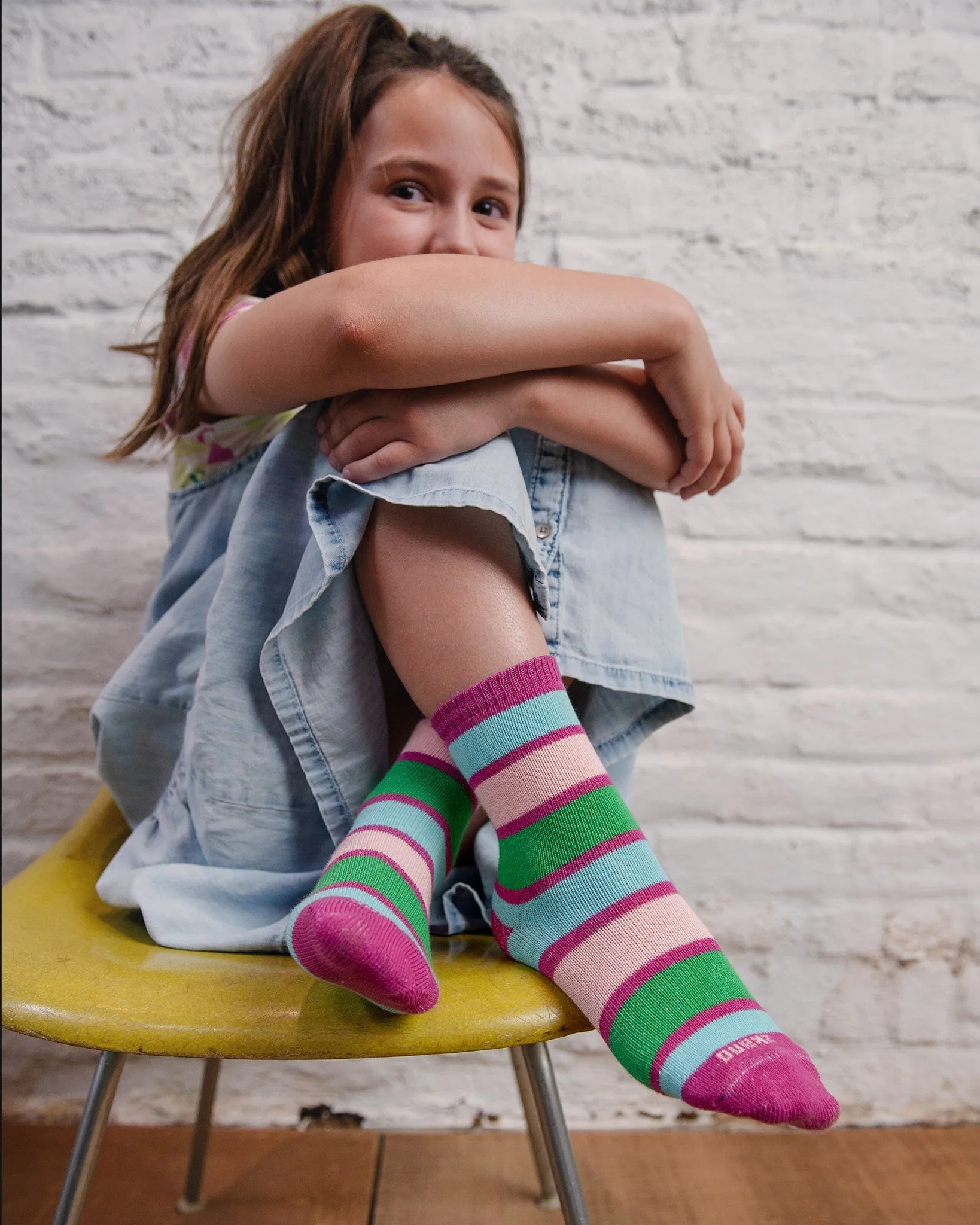 Kids - Rugby Stripe Organic Cotton Crew Socks - Fuchsia