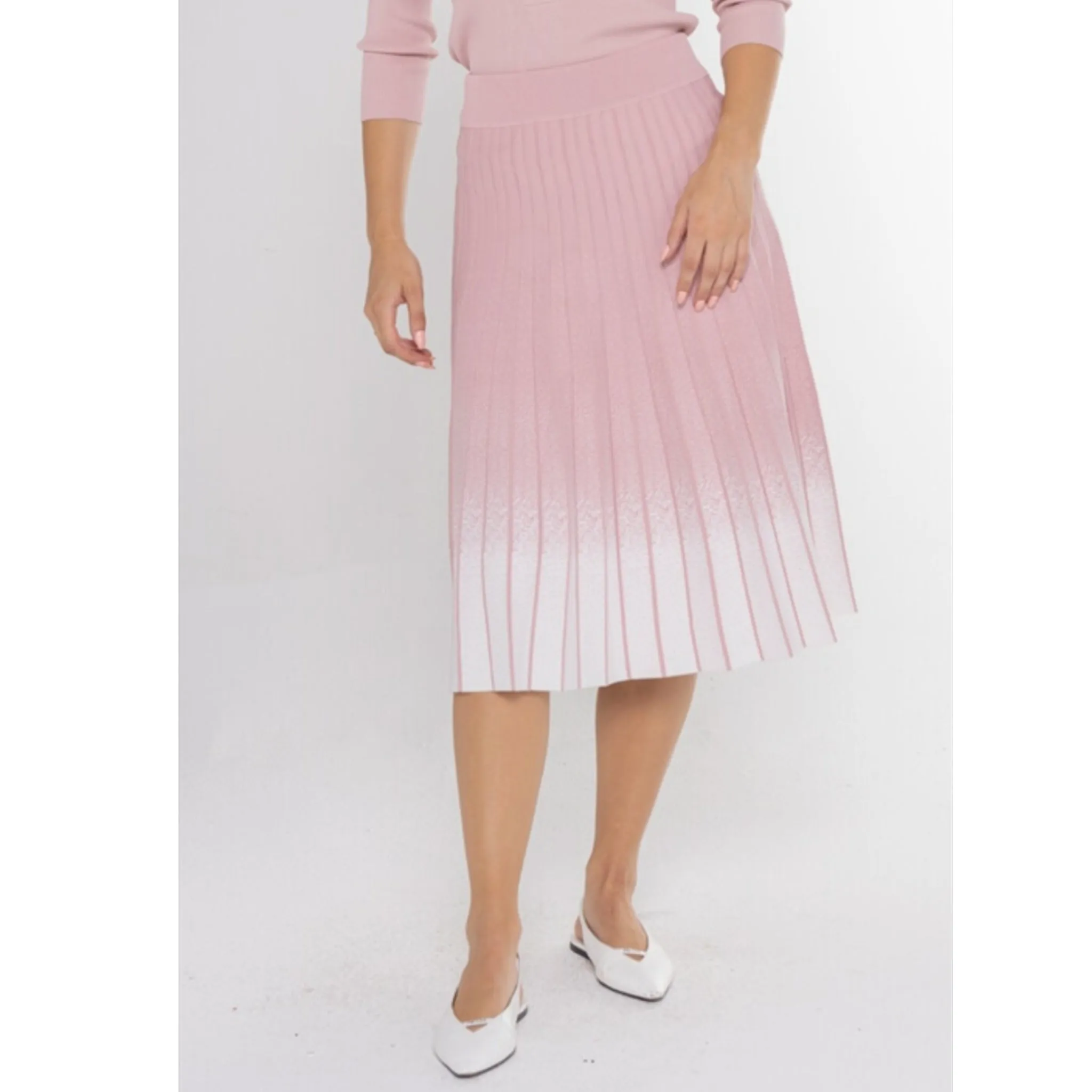 Knit Pleated Ombre Skirt: Pink/White