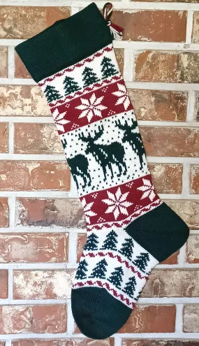 Large Knit Personalizable Wool Christmas Stocking - Moose