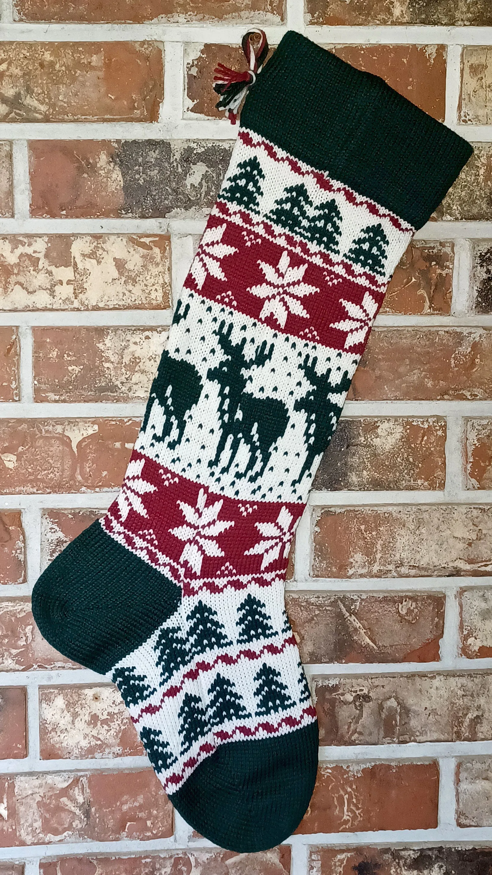 Large Knit Personalizable Wool Christmas Stocking - Moose