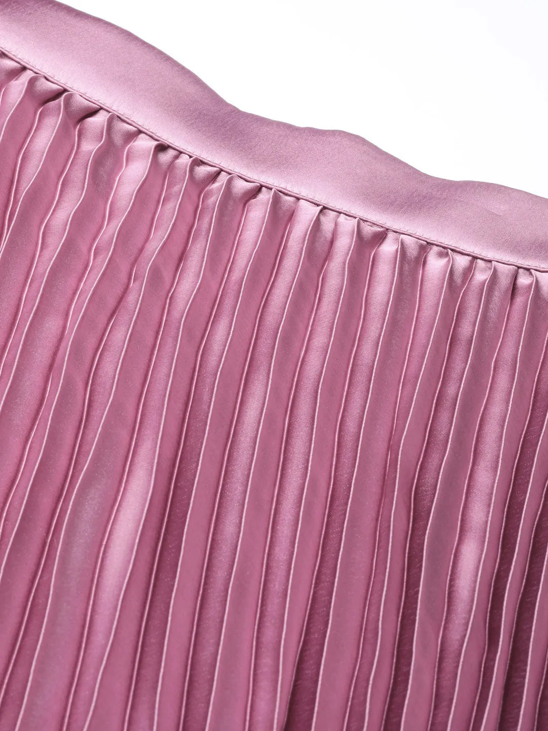 Lavender Satin Pleated Midi Skirt