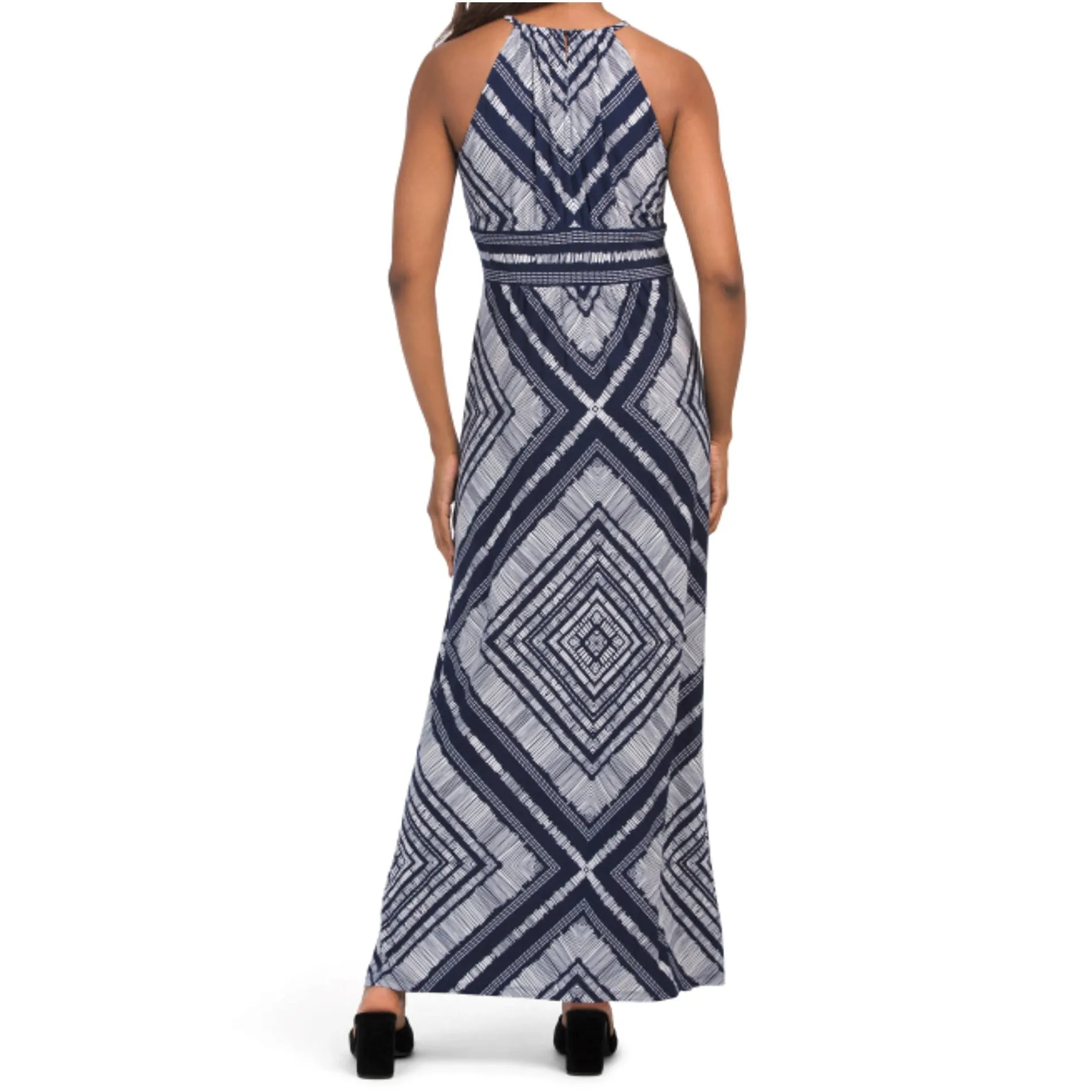 London Times Women's Morris Diamond Basket Printed Keyhole Halter Maxi Dress