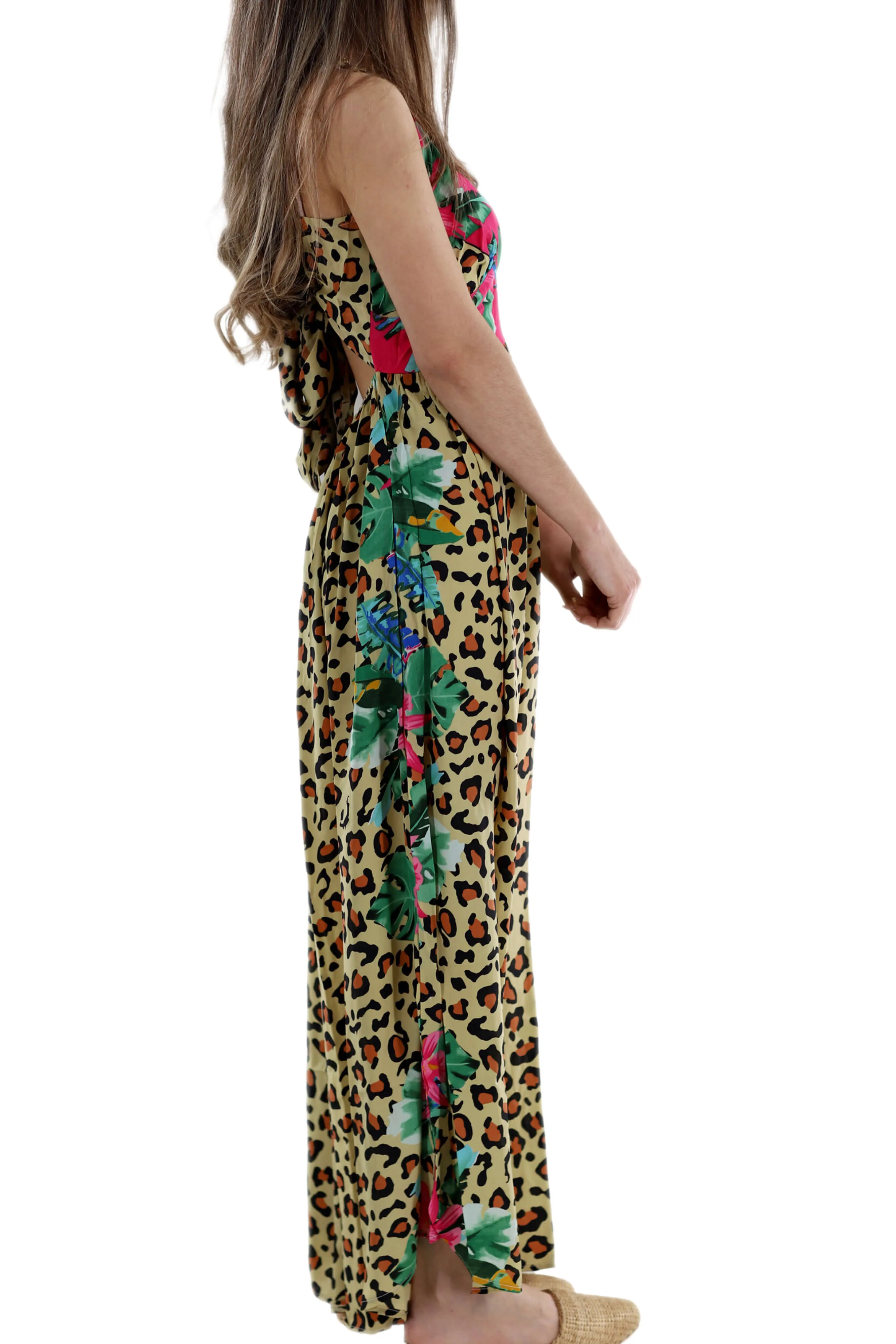 Long Flowy Floral 'Alessandra' Maxi Dress in Leopard