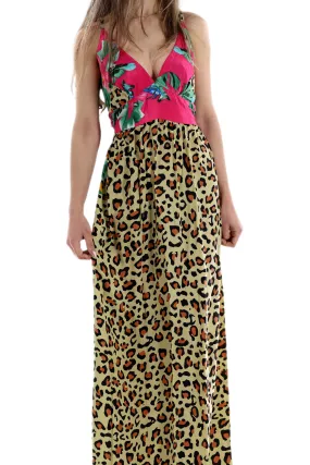 Long Flowy Floral 'Alessandra' Maxi Dress in Leopard