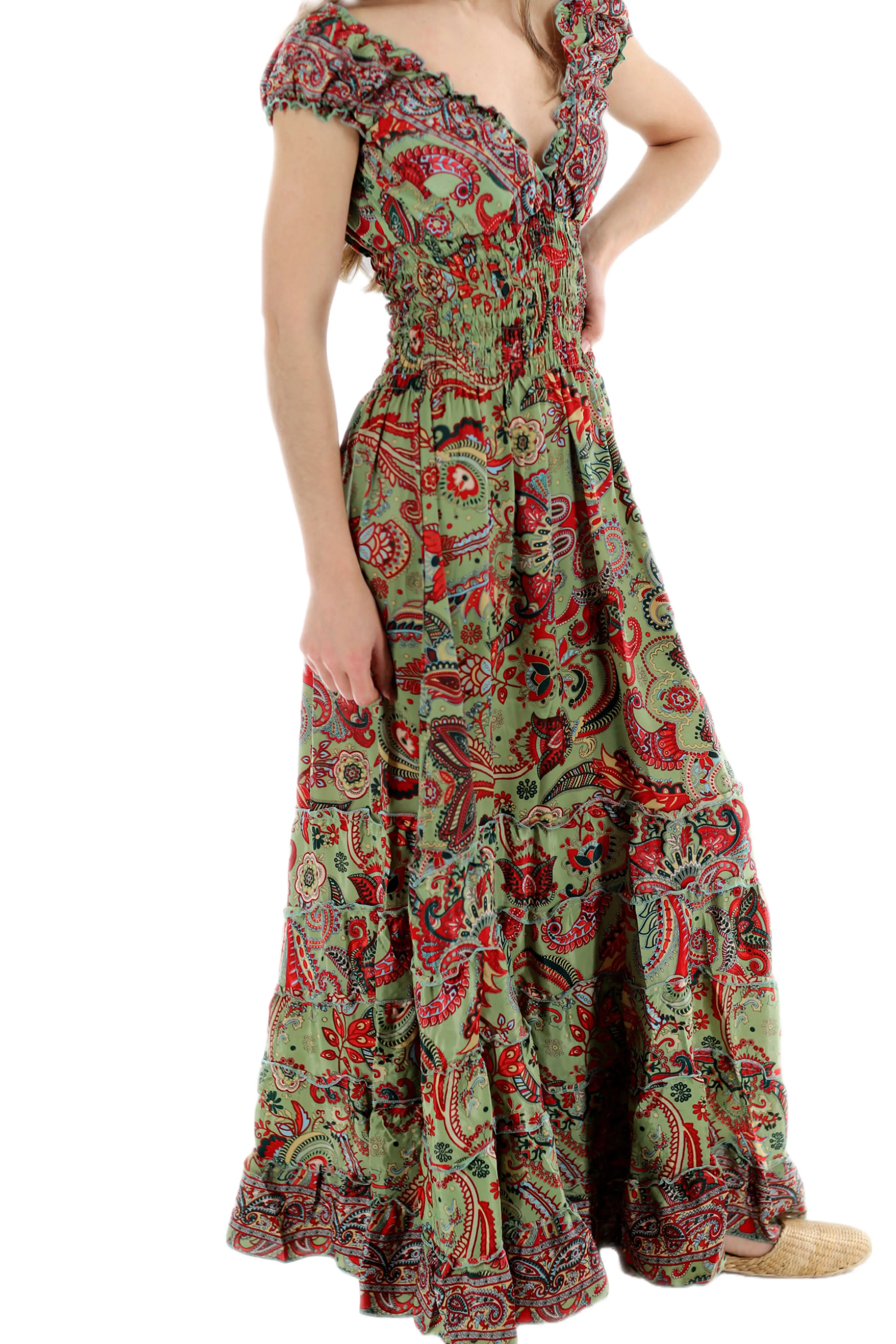 Long Flowy Floral 'Donna' (2024) Maxi Dress in Green