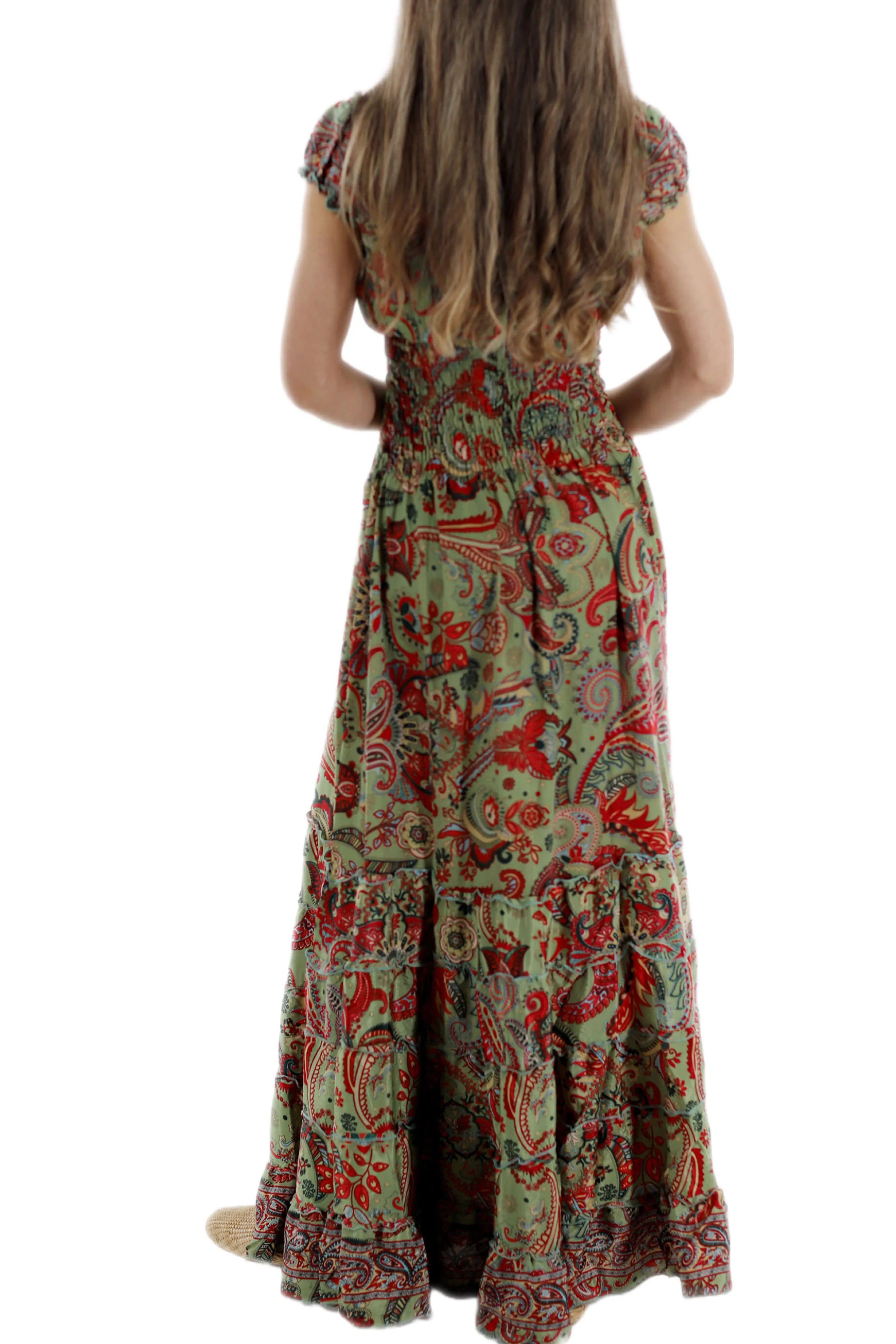 Long Flowy Floral 'Donna' (2024) Maxi Dress in Green