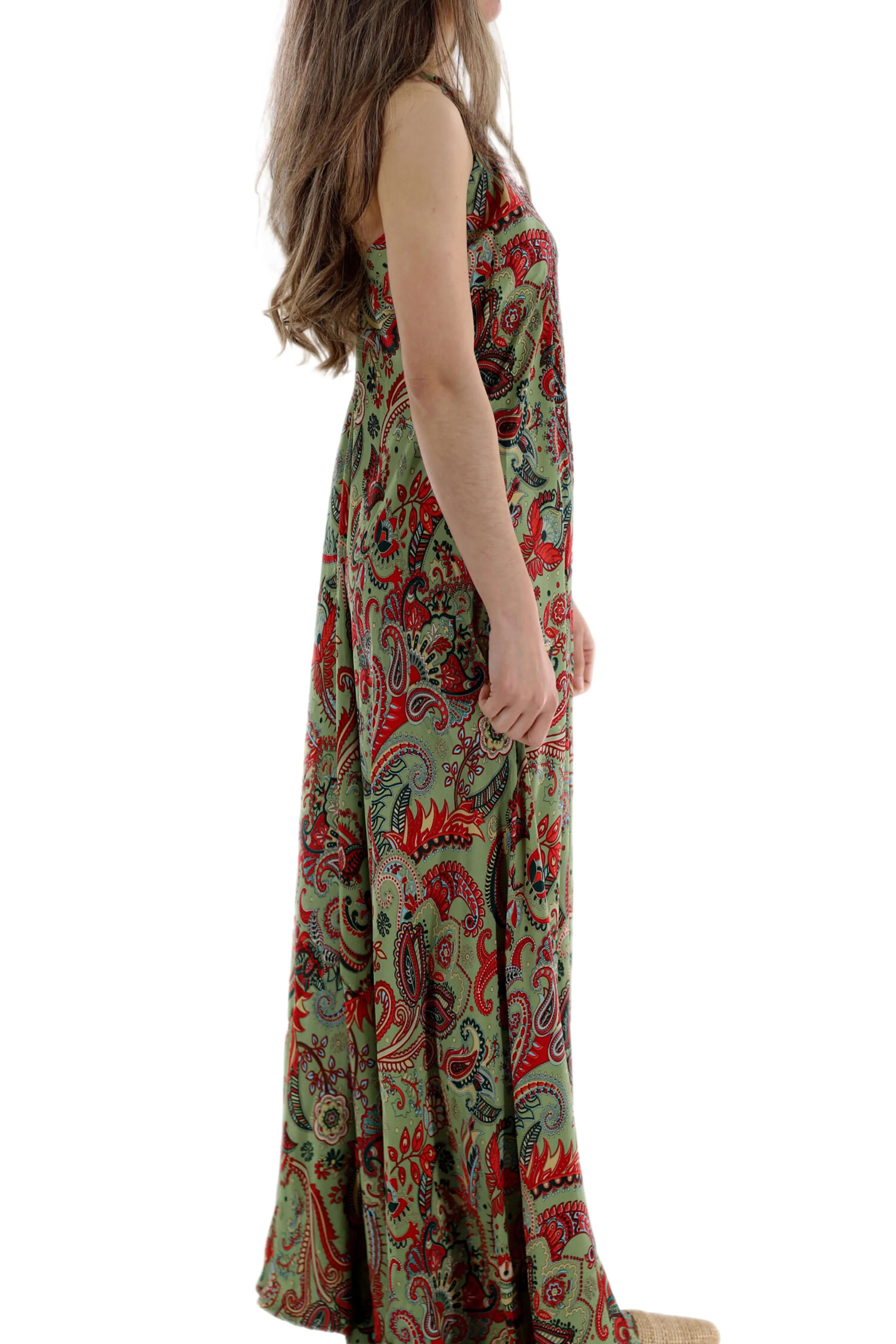 Long Flowy Floral 'Francesca' Maxi Dress in Green