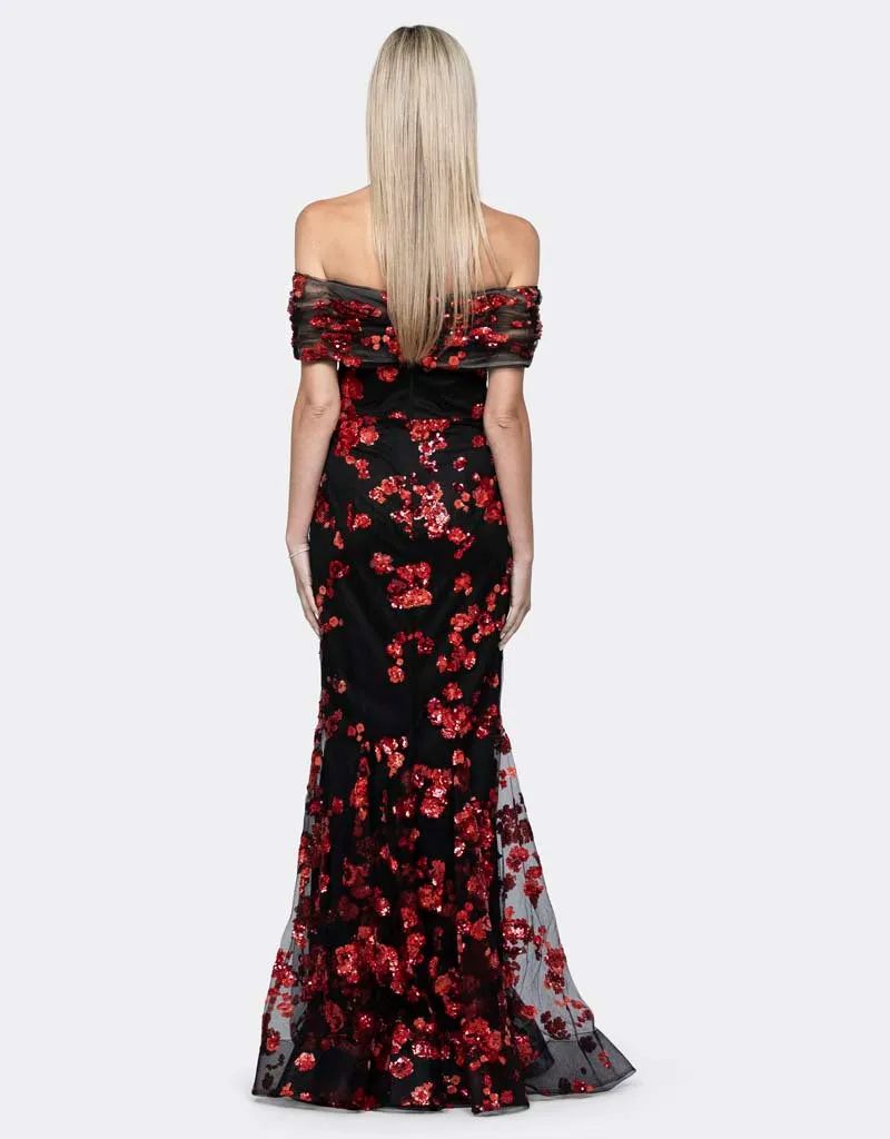 LORENZA OFF SHOULDER FISHTAIL GOWN B64D21L