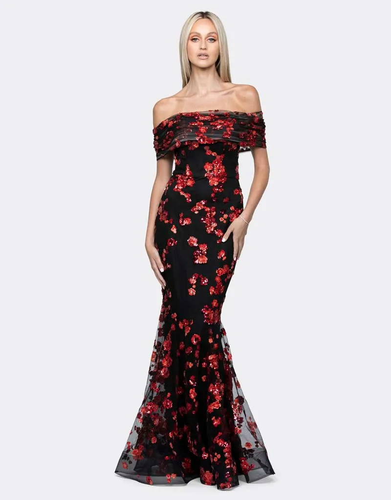 LORENZA OFF SHOULDER FISHTAIL GOWN B64D21L