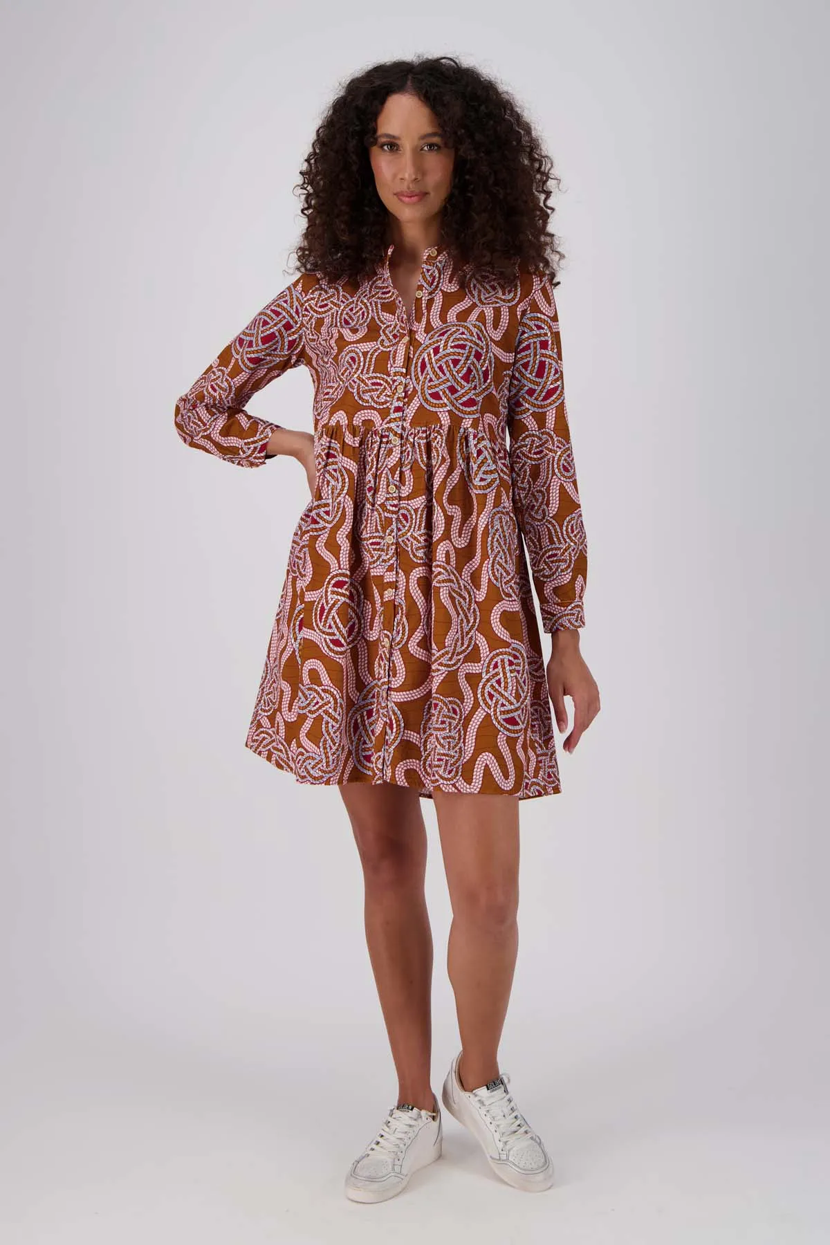 Loveknots Tunic Dress Caramel in Fine Cord