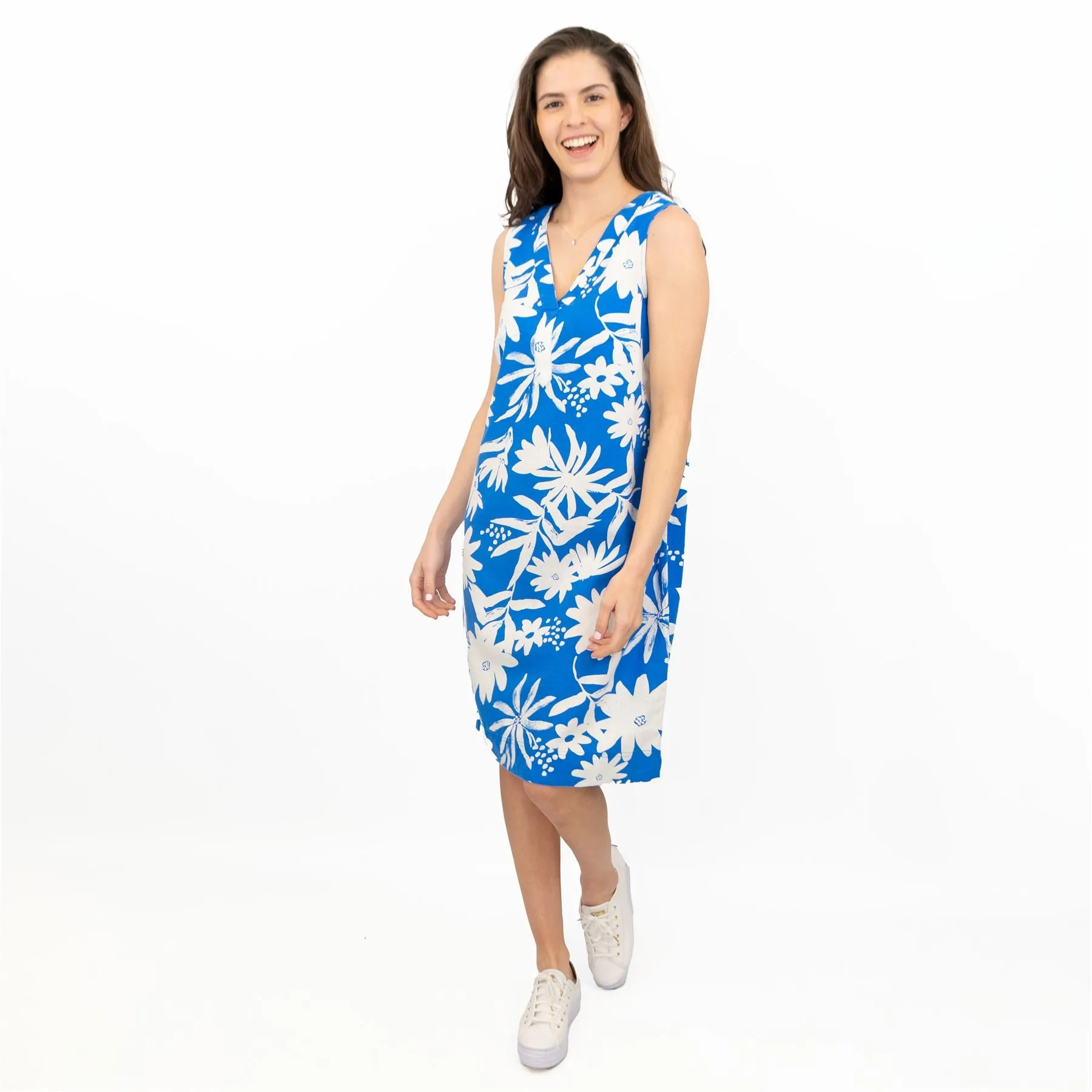 M&S Blue Floral Sleeveless V-Neck Midi Dresses