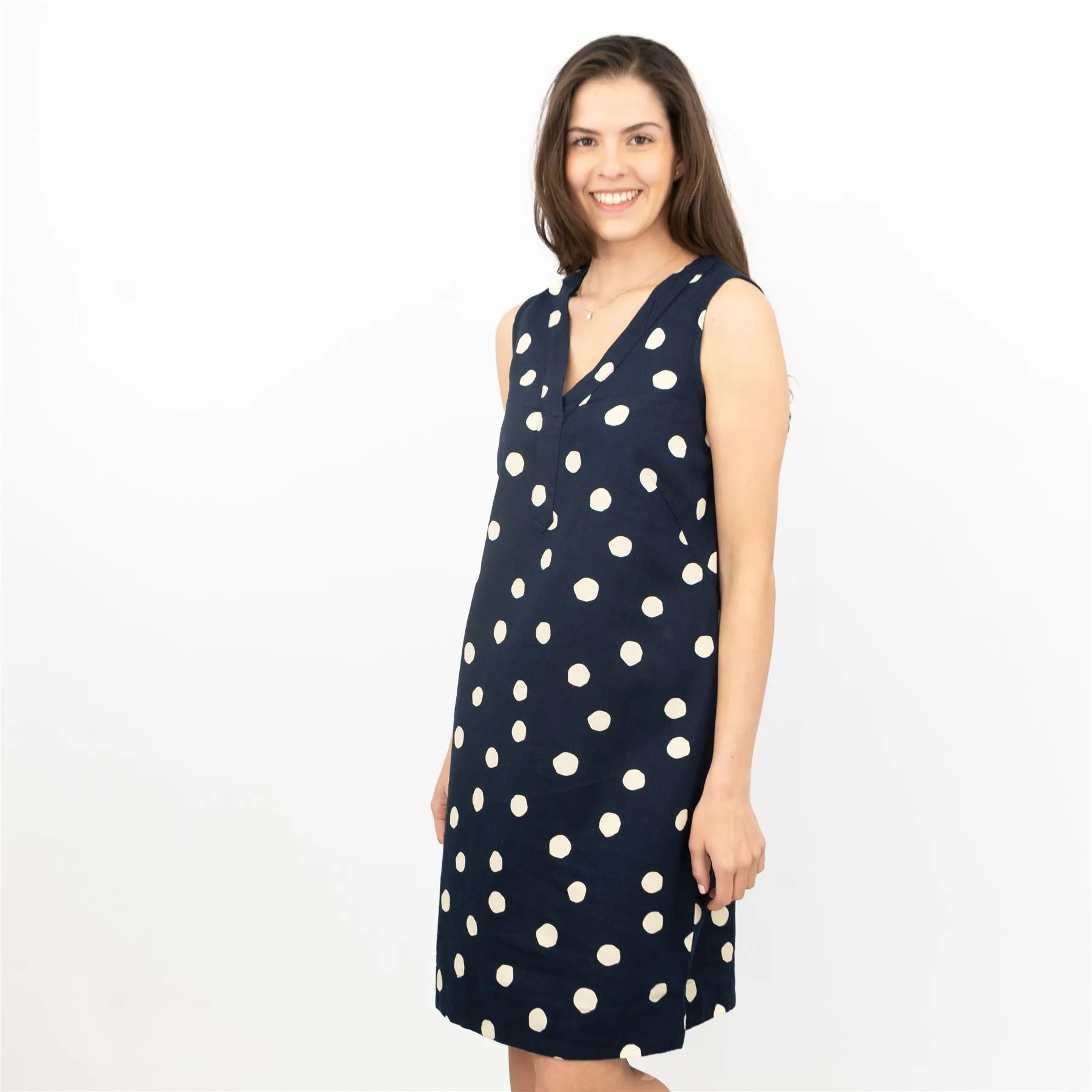 M&S Navy Polka Dot Spotty Sleeveless V-Neck Midi Dress