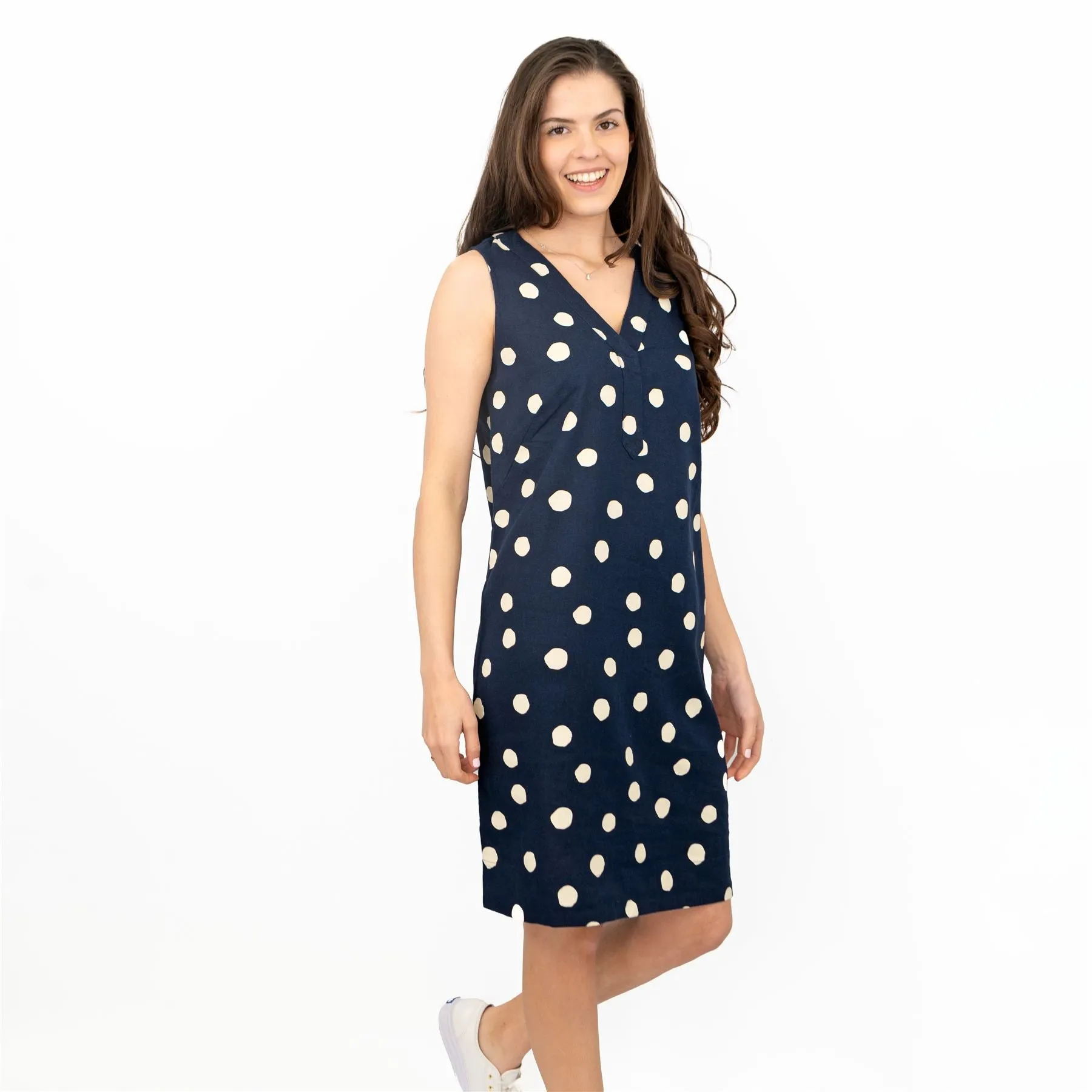 M&S Navy Polka Dot Spotty Sleeveless V-Neck Midi Dress