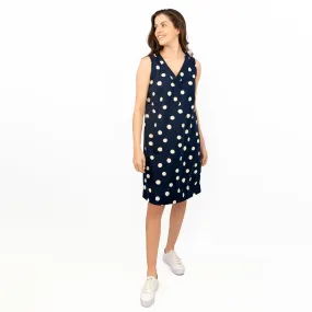 M&S Navy Polka Dot Spotty Sleeveless V-Neck Midi Dress