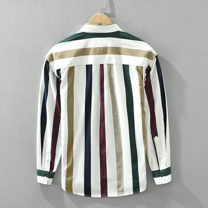 Men's Casual Striped Cotton Long Sleeve Shirt | Simple Fresh Style with Turn-Down Collar | Soft and Comfortable