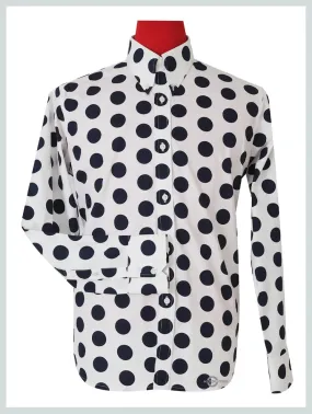 Mod Shirt | Large  White & Navy Blue Polka Dot Shirt For Man