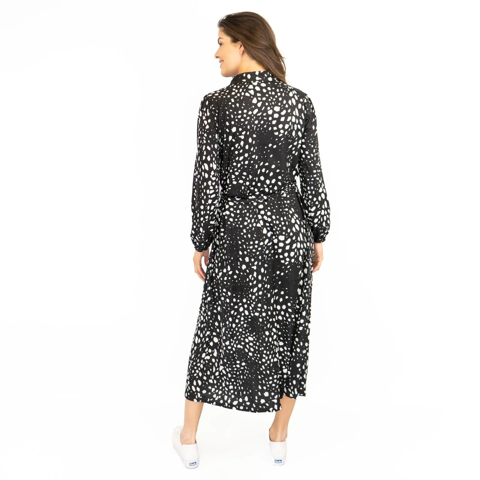 Oasis Black White Polka Dot Long Sleeve Midi Shirt Dresses