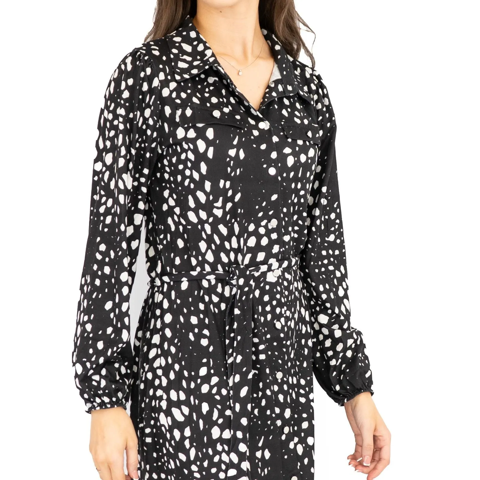 Oasis Black White Polka Dot Long Sleeve Midi Shirt Dresses