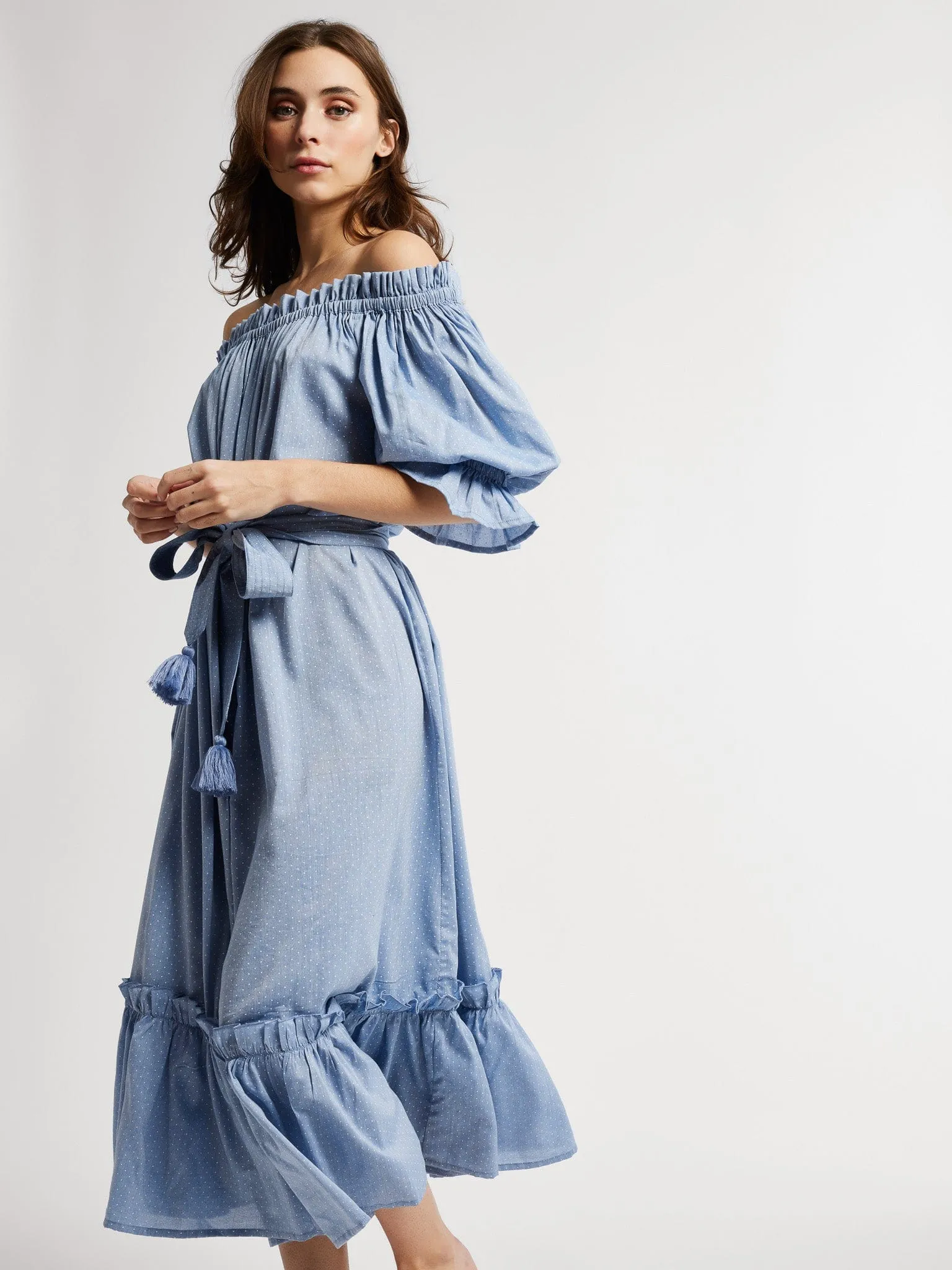 Paloma Dress in Chambray Polka Dot