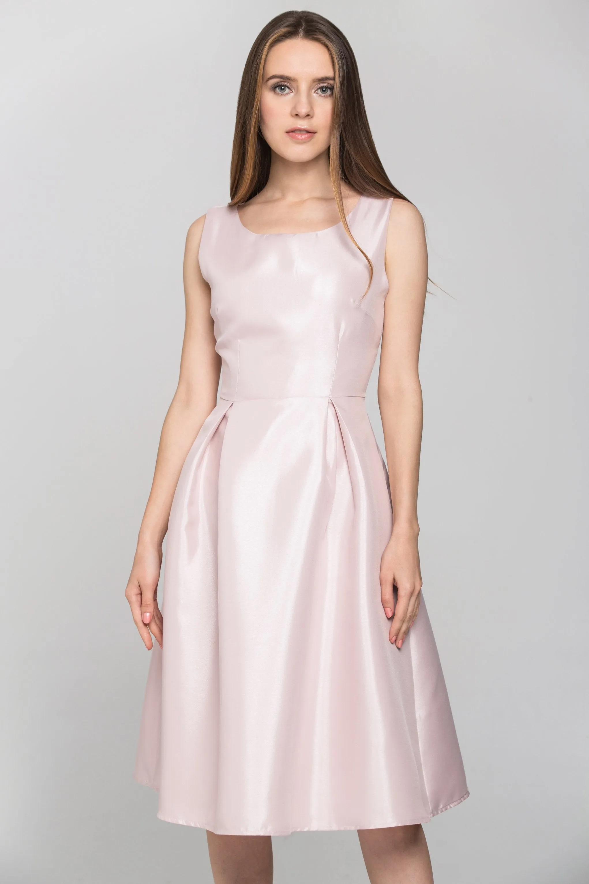 Peach Silk Sleeves Midi Dress