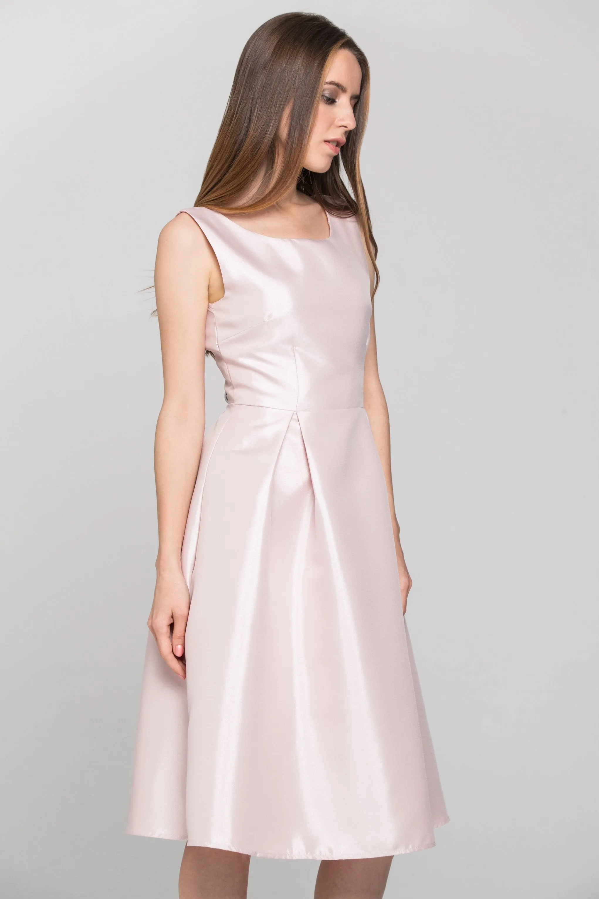 Peach Silk Sleeves Midi Dress