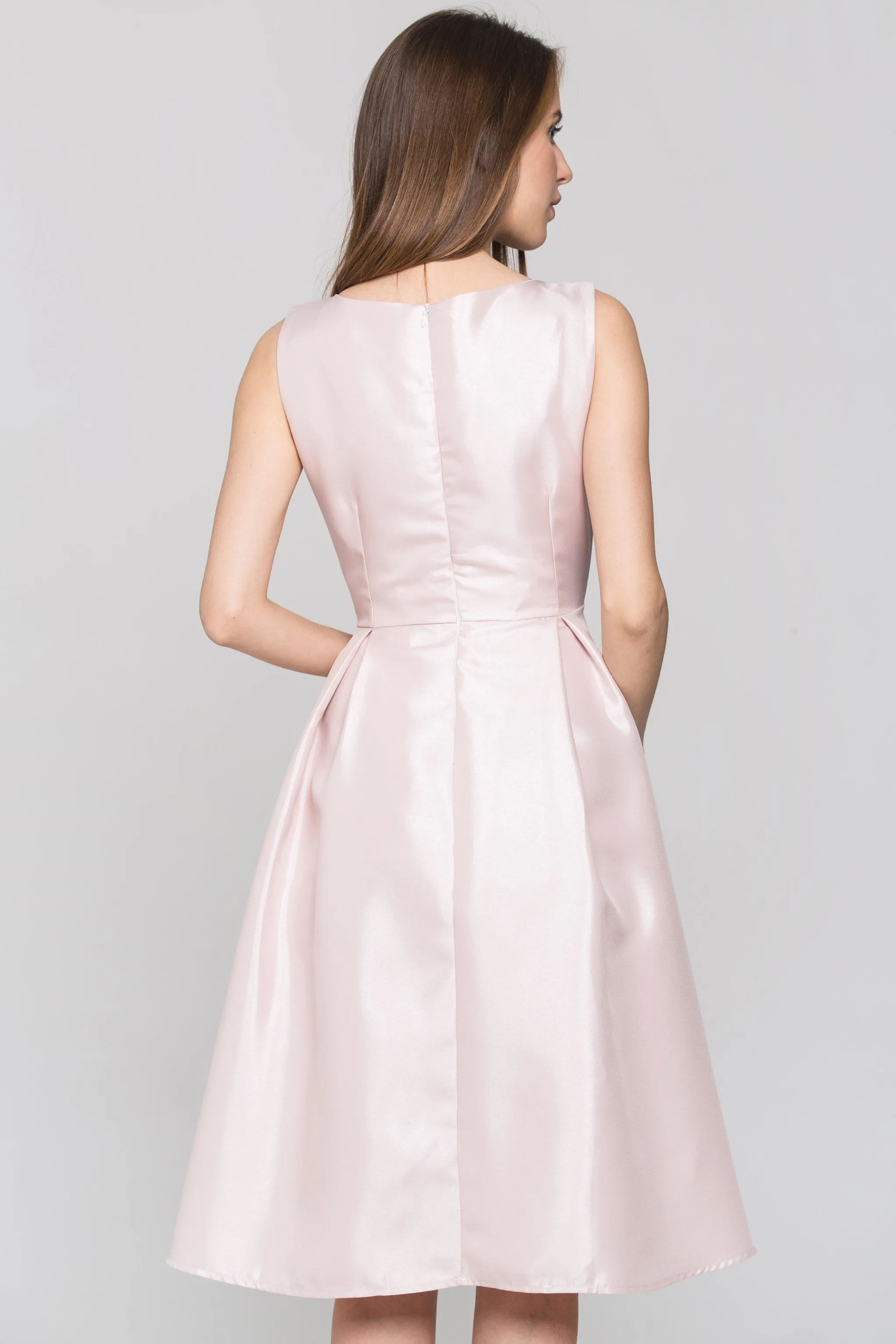 Peach Silk Sleeves Midi Dress