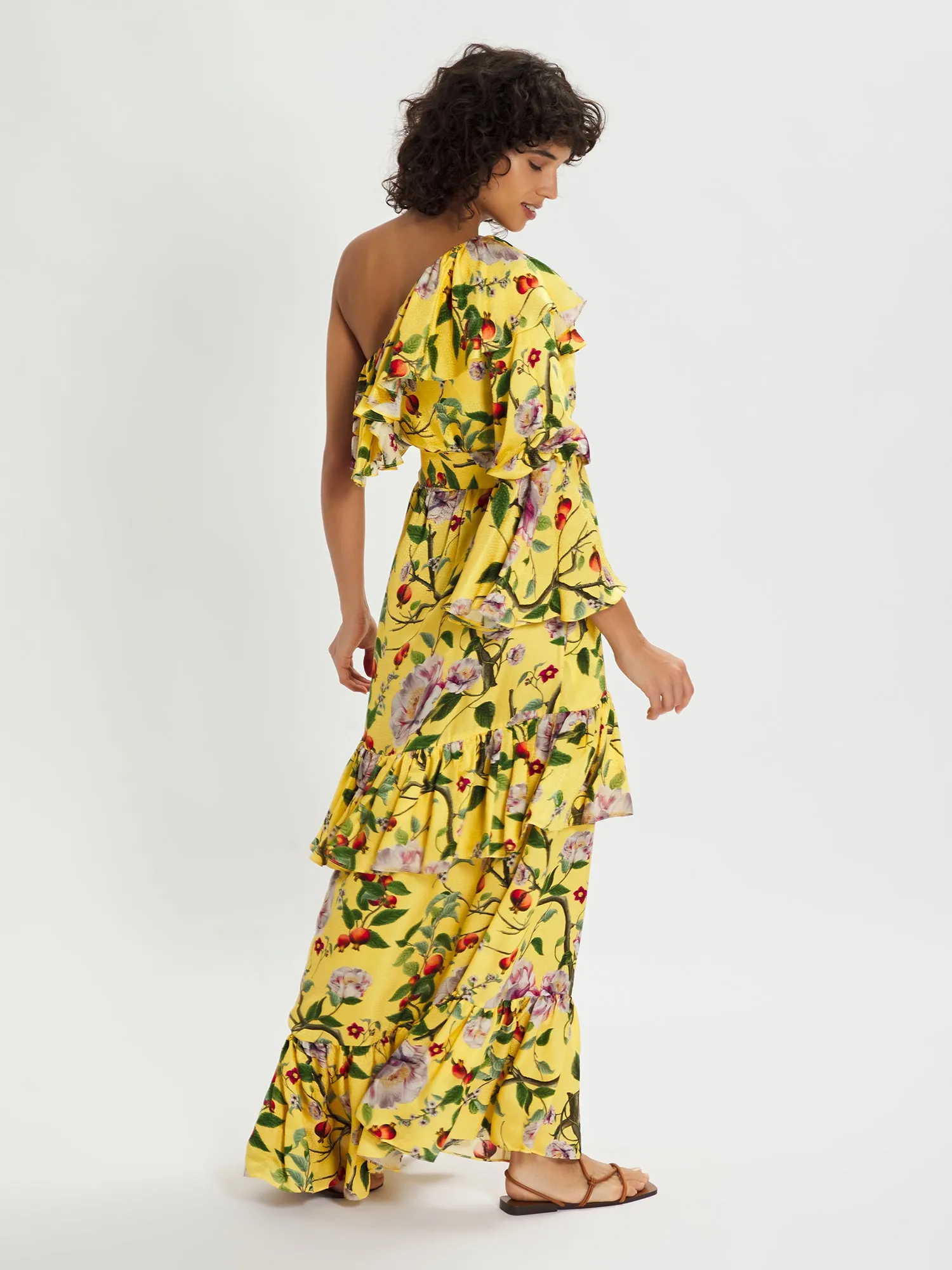 Penelope Peony Silk Maxi Dress – Yellow