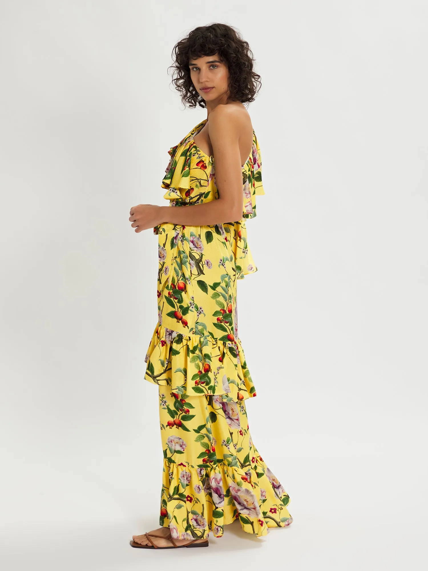 Penelope Peony Silk Maxi Dress – Yellow