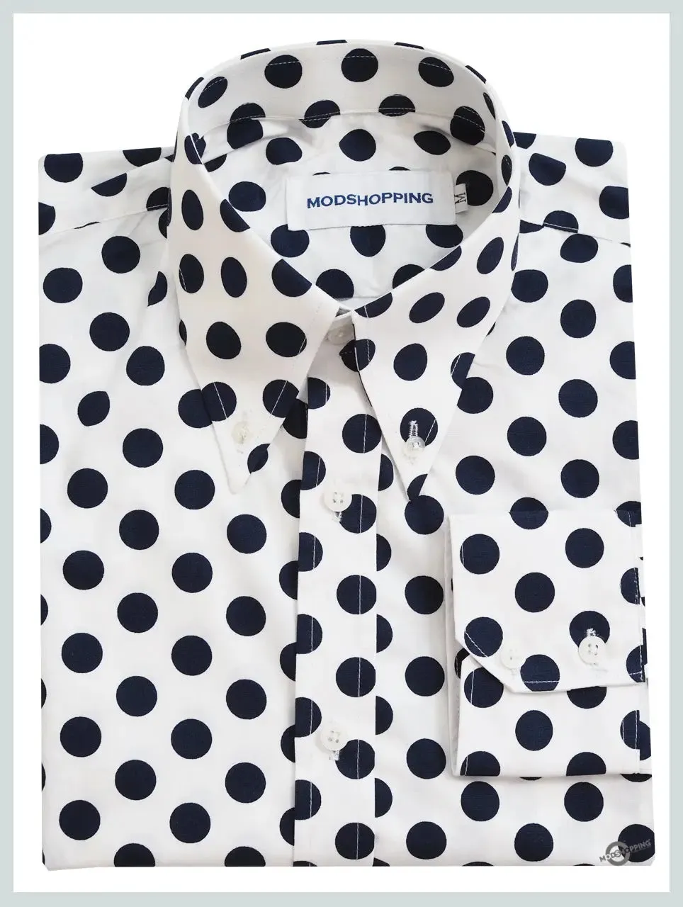 Polka Dot Shirt| Medium  dot Dark Navy Blue Dot In White Shirt For Man