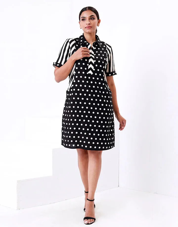 Polka Dot Striped Shirt Dress