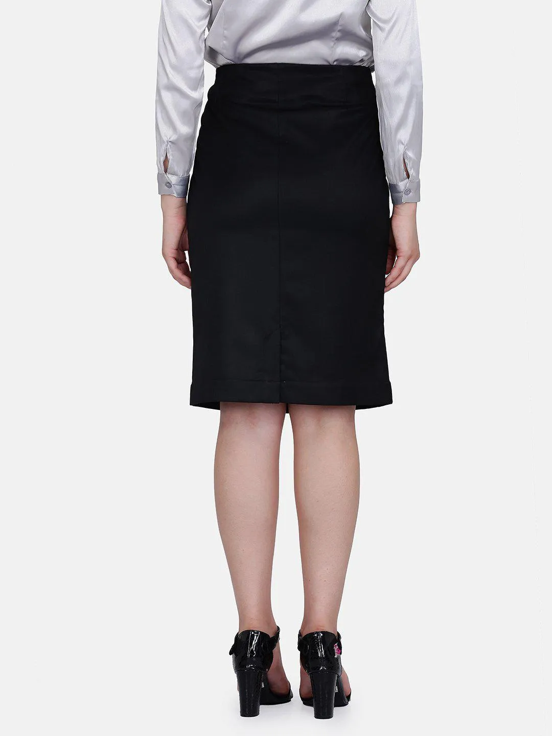 Poly Cotton Straight Skirt - Black