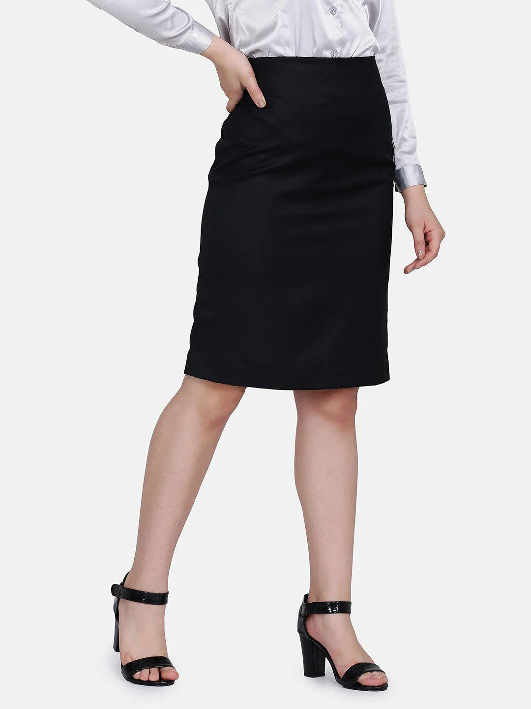 Poly Cotton Straight Skirt - Black