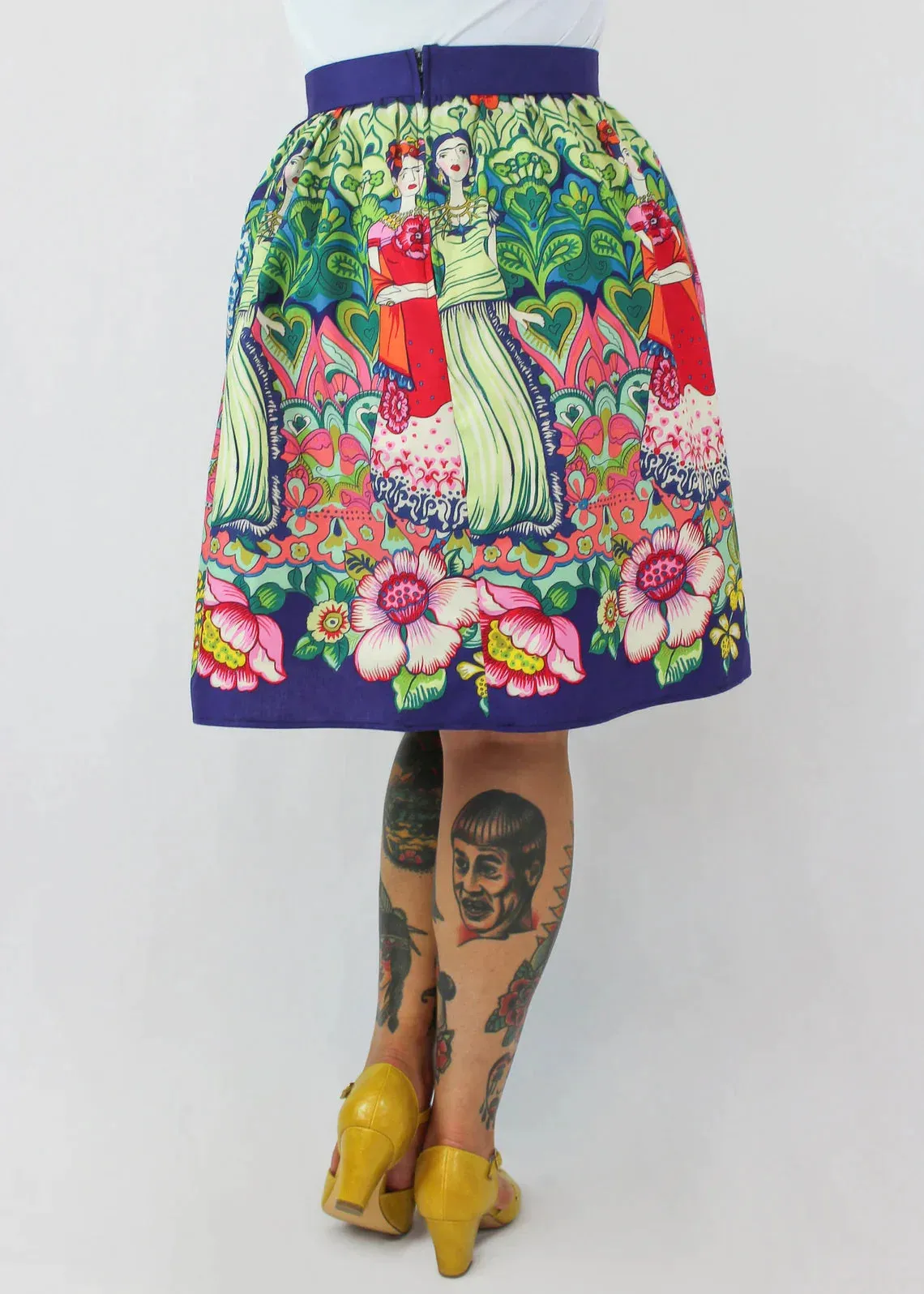 Purple Frida Mexican Vintage Inspired Retro Skirt - Thick Sateen Band Skirt #BS-FC