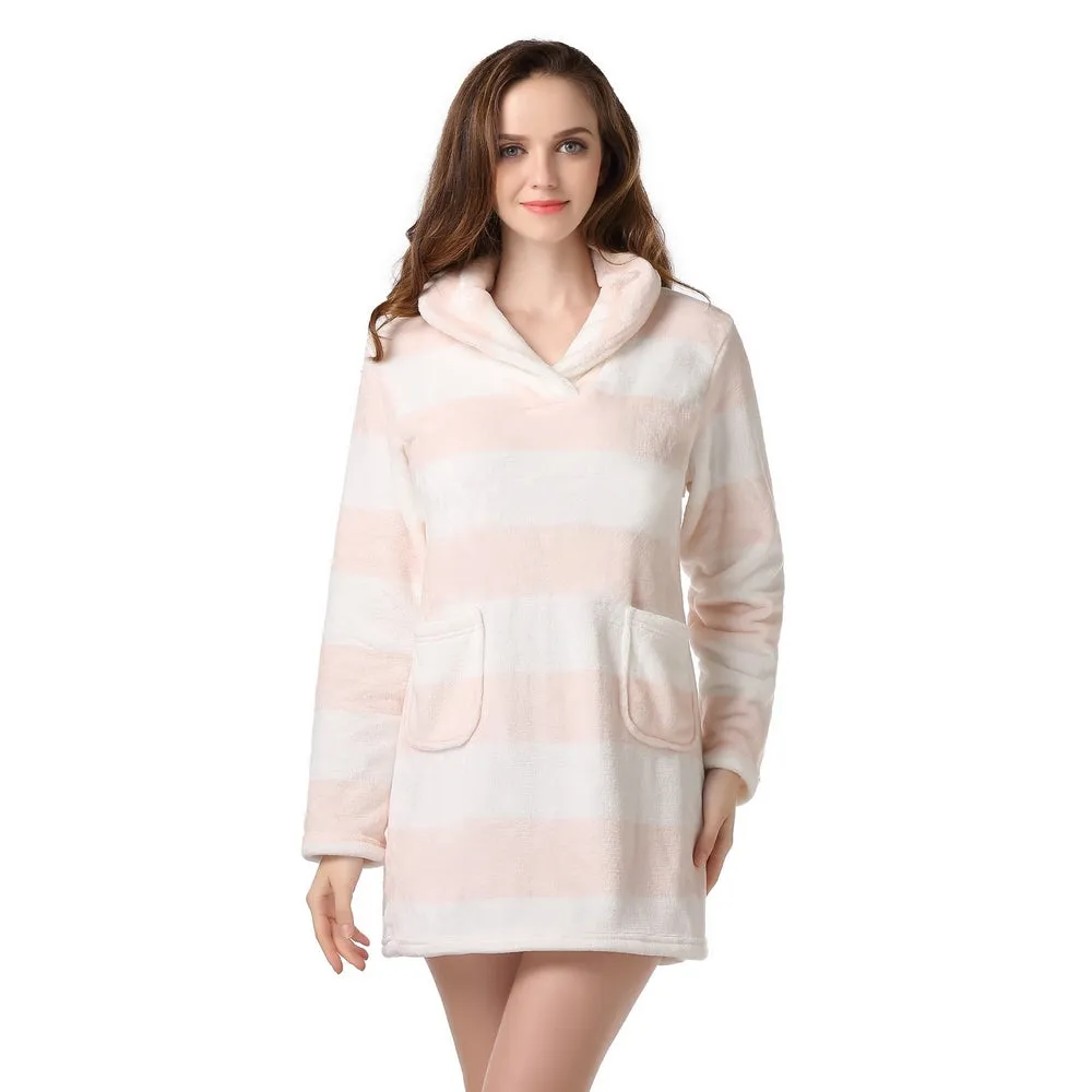 RH Nightdress Pajama Collared Dress Women Plaid Fleece Cozy Housewear RHW2315