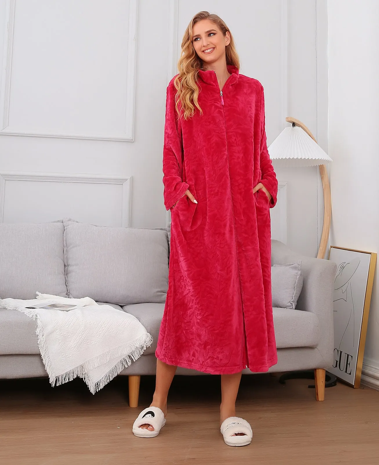 Richie House Women's Zip Up Fleece Warm Robe Plush Night Dressing Zipper Robes S-3XL RHW4000