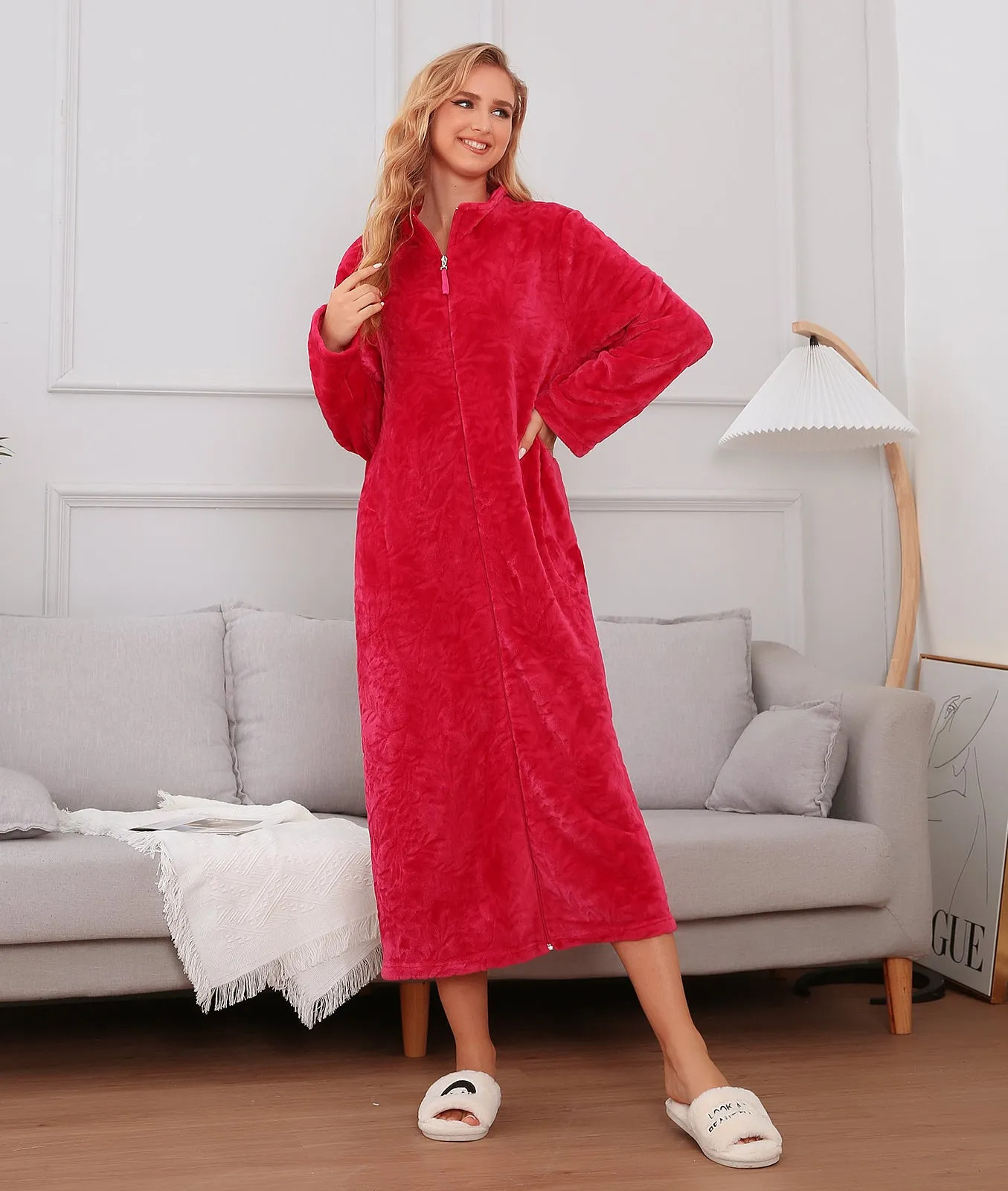 Richie House Women's Zip Up Fleece Warm Robe Plush Night Dressing Zipper Robes S-3XL RHW4000